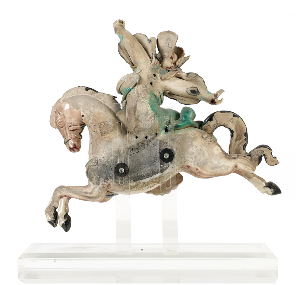Chinese Porcelain Roof Tile Figurine of Man Riding a Horse