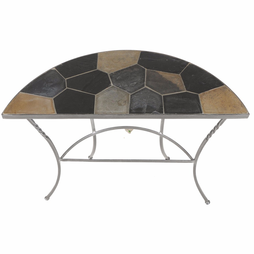 Metal Demilune Entry Table With Tile Top