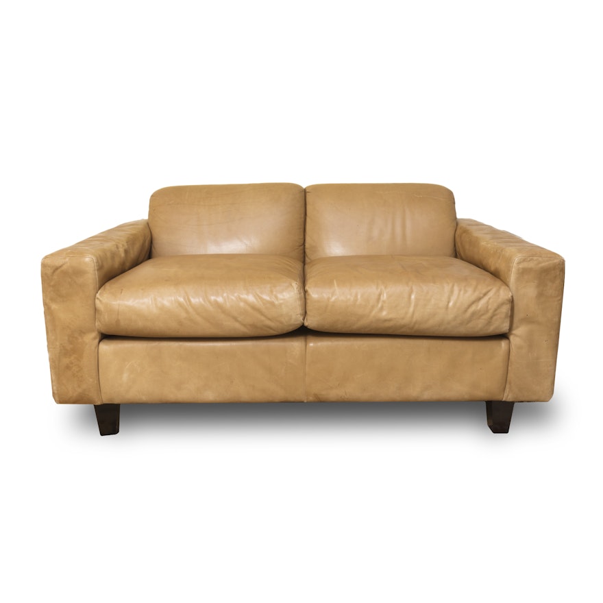 Tan Leather Loveseat