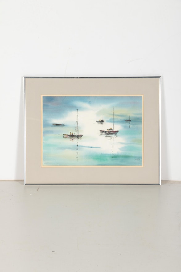 Jeanne Stigler Watercolor on Paper of Sailboats