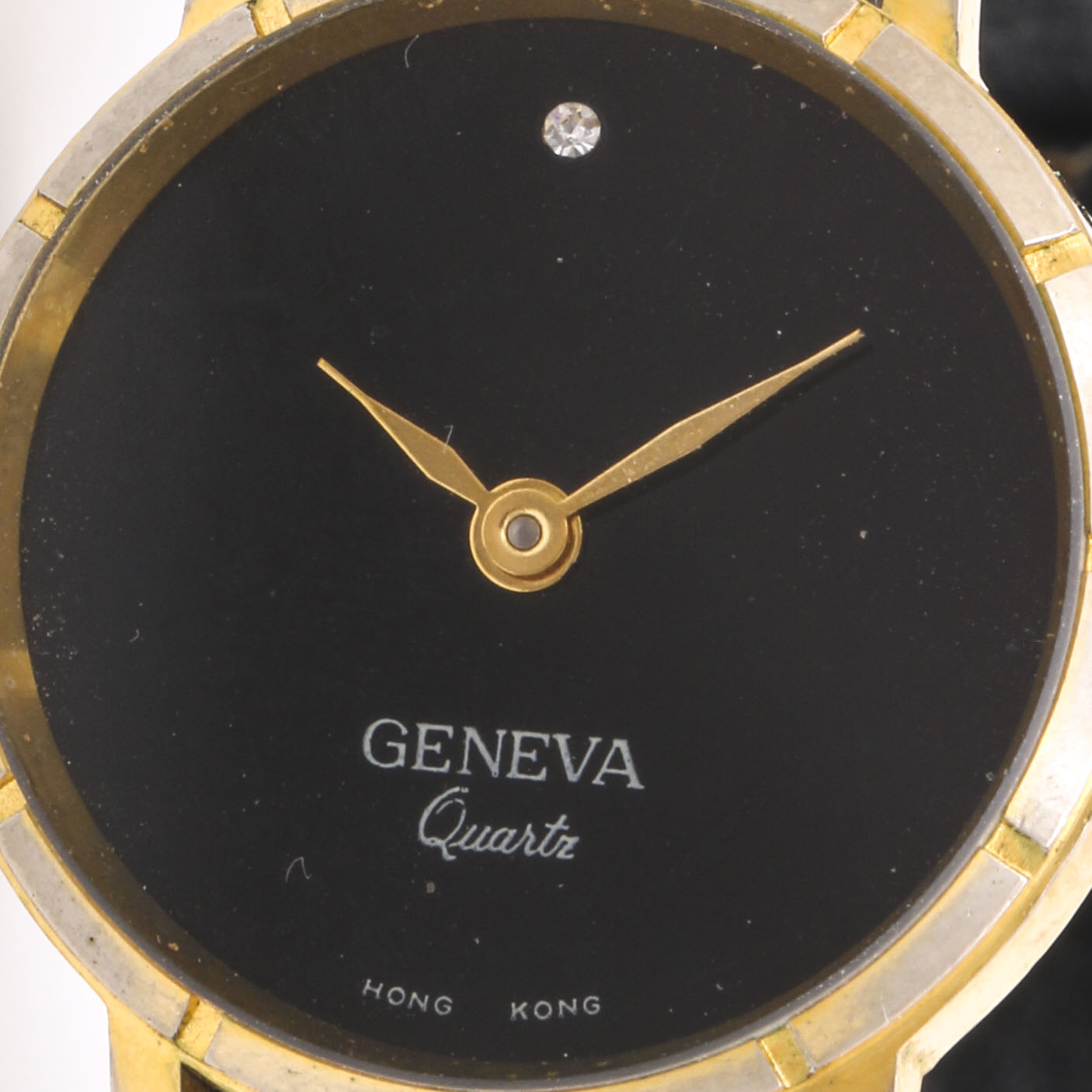 Pair of Geneva and Moulin Gold Tone Black Leather Watches