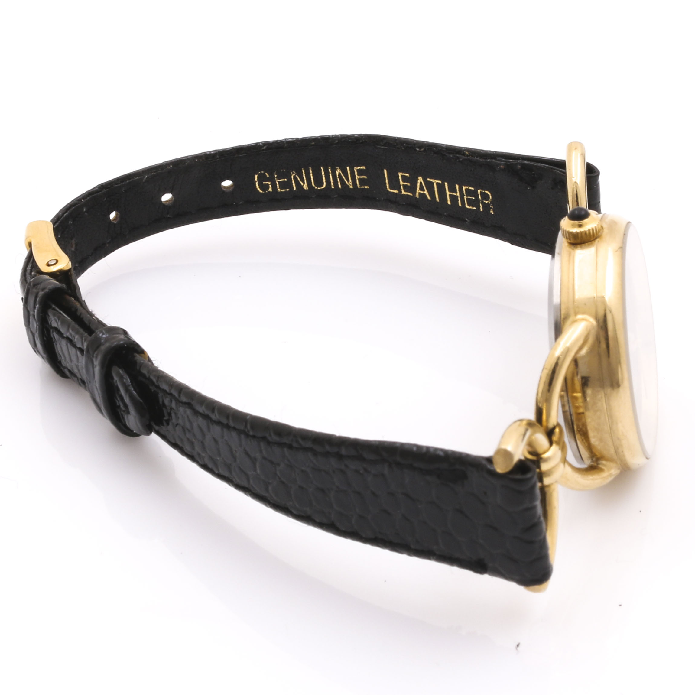 Pair of Geneva and Moulin Gold Tone Black Leather Watches