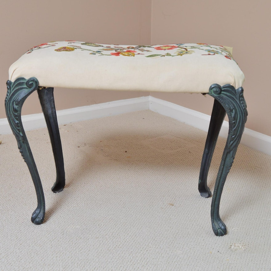 Floral Embroidered Bench With Cast Iron Legs