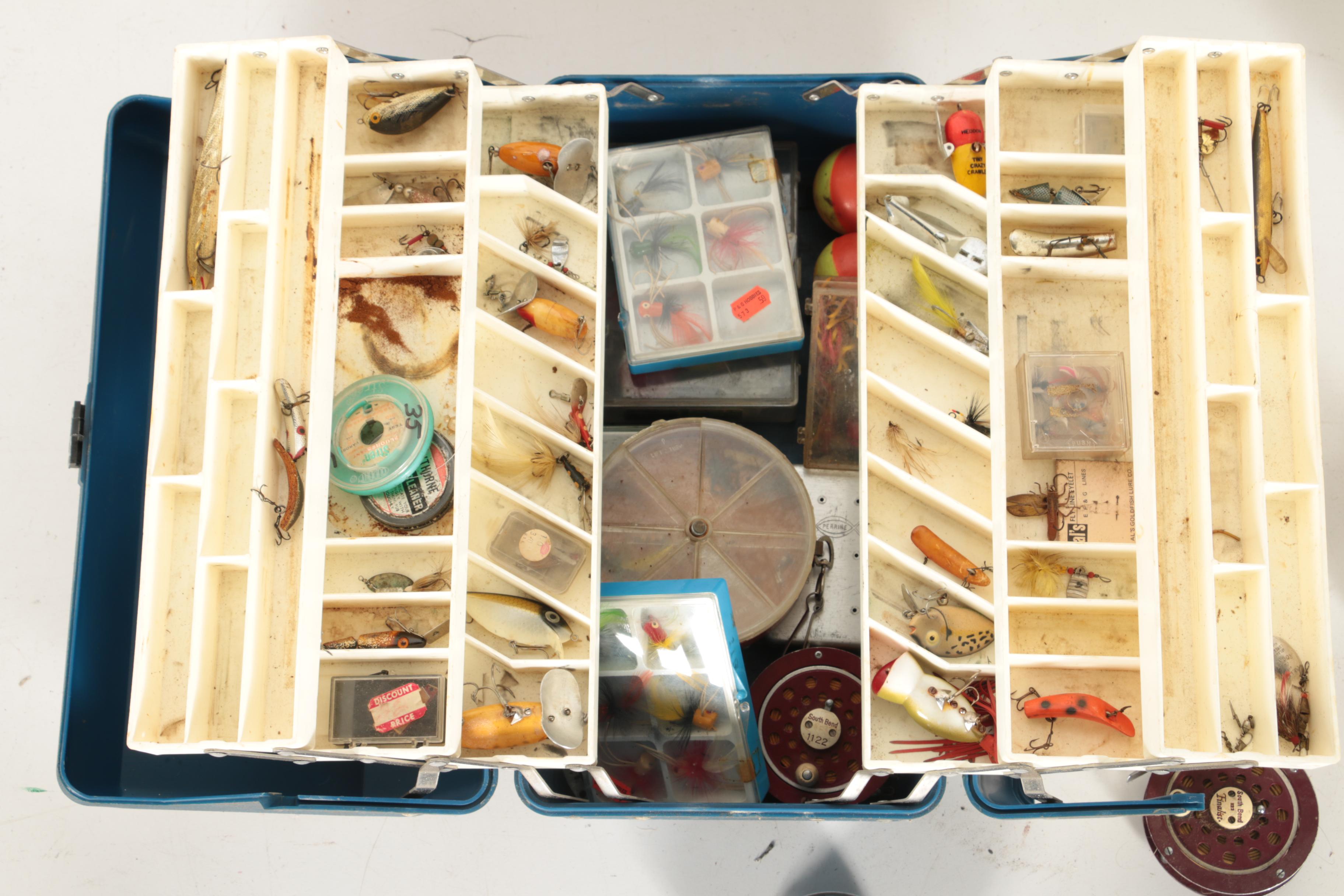 Large Assortment of Fishing Rods, Reels, Lures and Tackle with Box