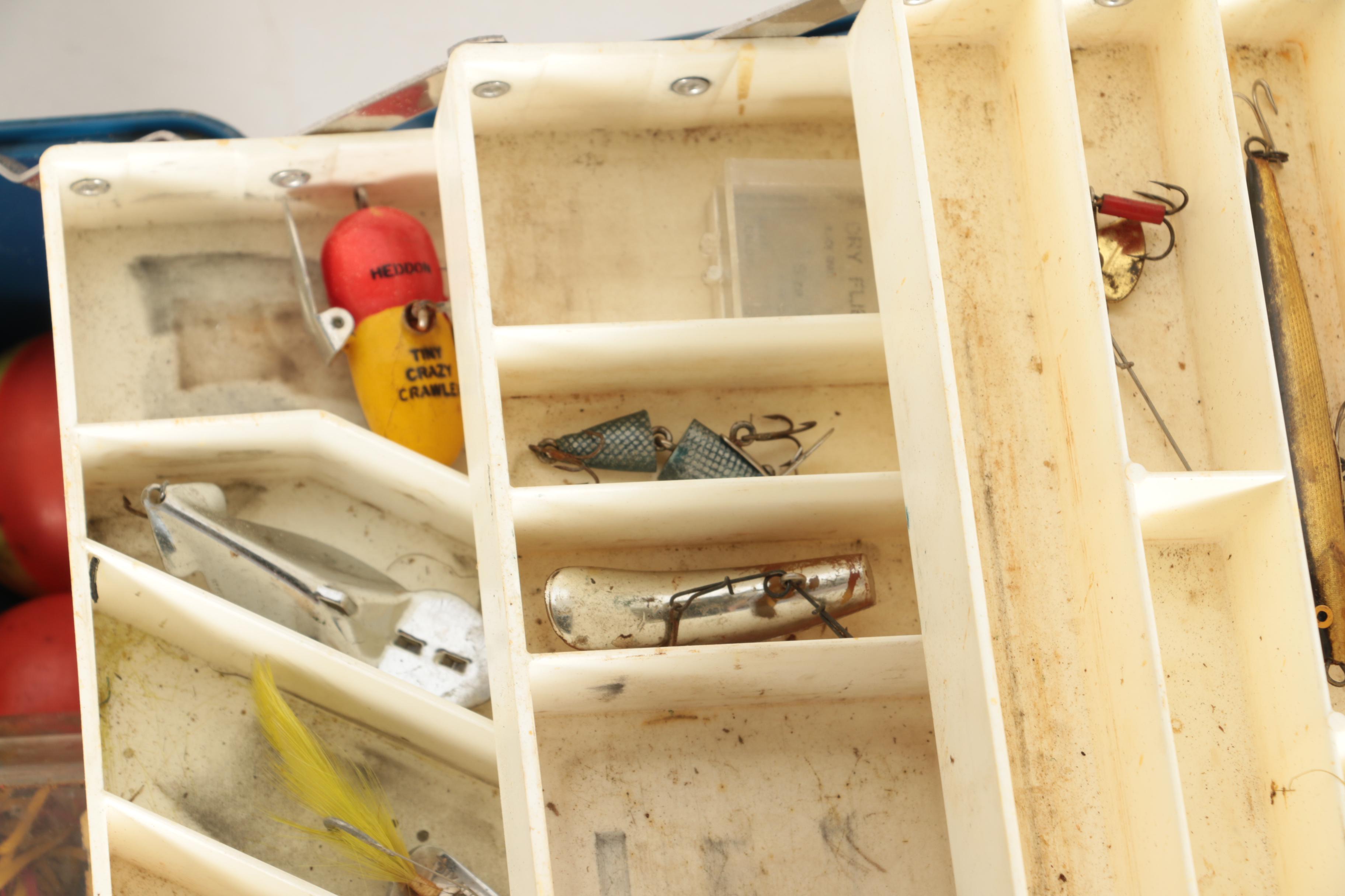 Large Assortment of Fishing Rods, Reels, Lures and Tackle with Box