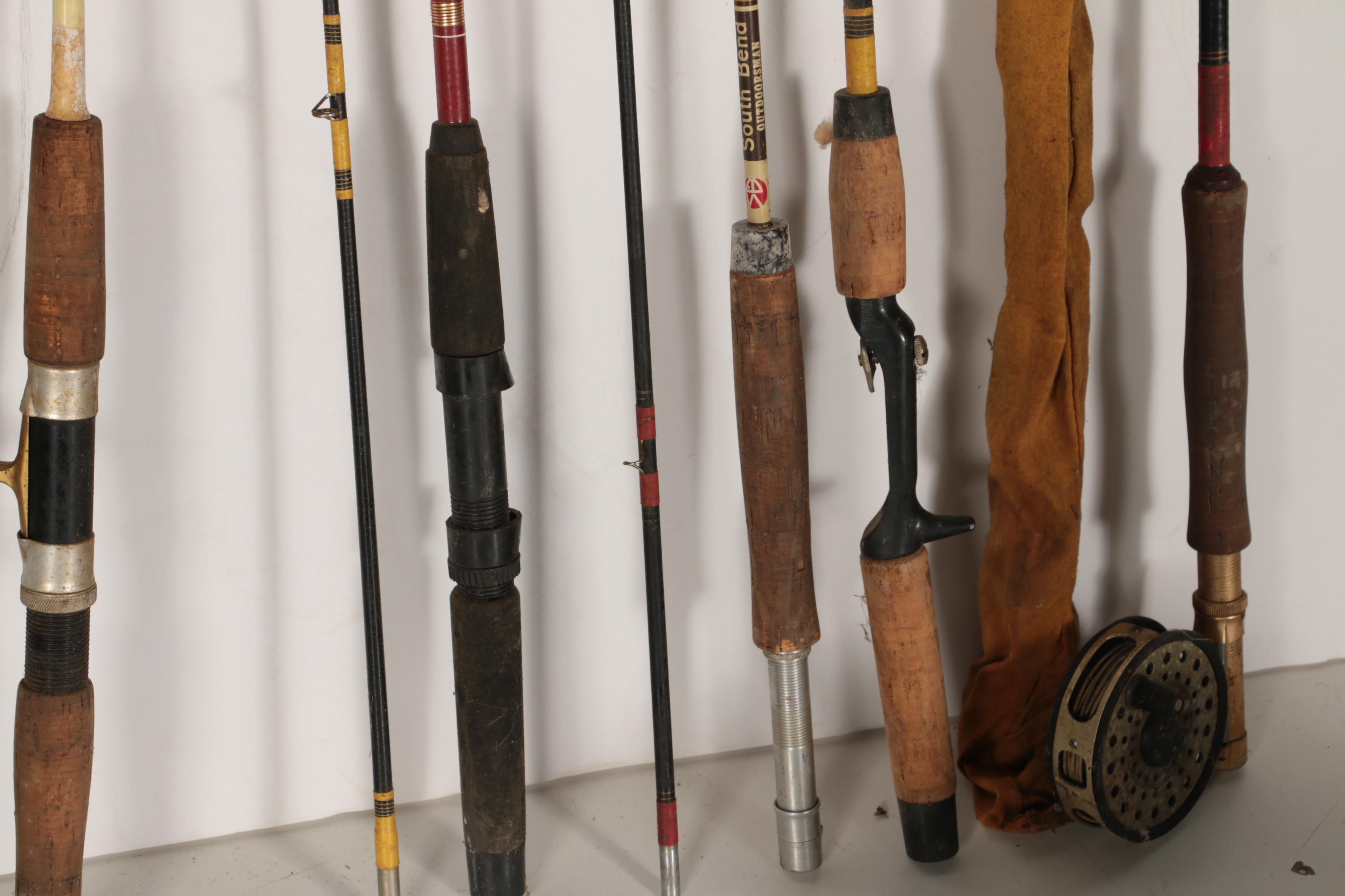 Large Assortment of Fishing Rods, Reels, Lures and Tackle with Box