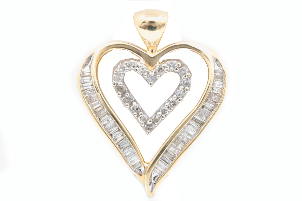 0.72 CTW Diamond and 10K Yellow Gold Double Heart Pendant