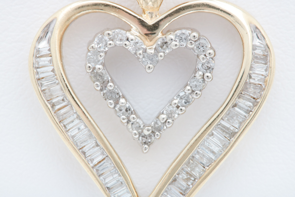 0.72 CTW Diamond and 10K Yellow Gold Double Heart Pendant