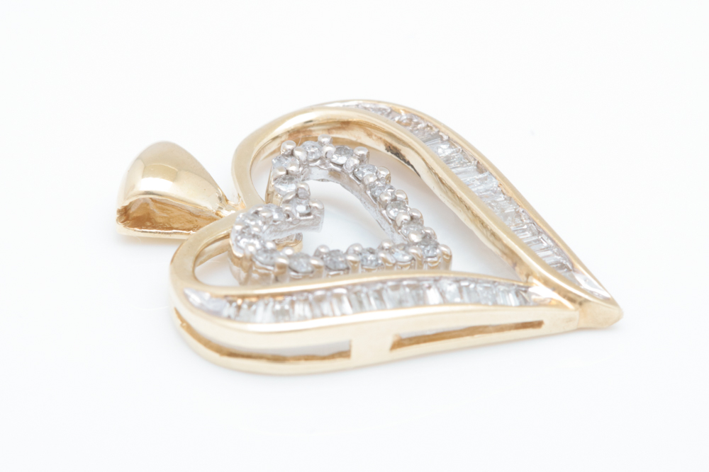0.72 CTW Diamond and 10K Yellow Gold Double Heart Pendant