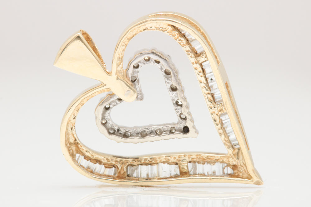 0.72 CTW Diamond and 10K Yellow Gold Double Heart Pendant