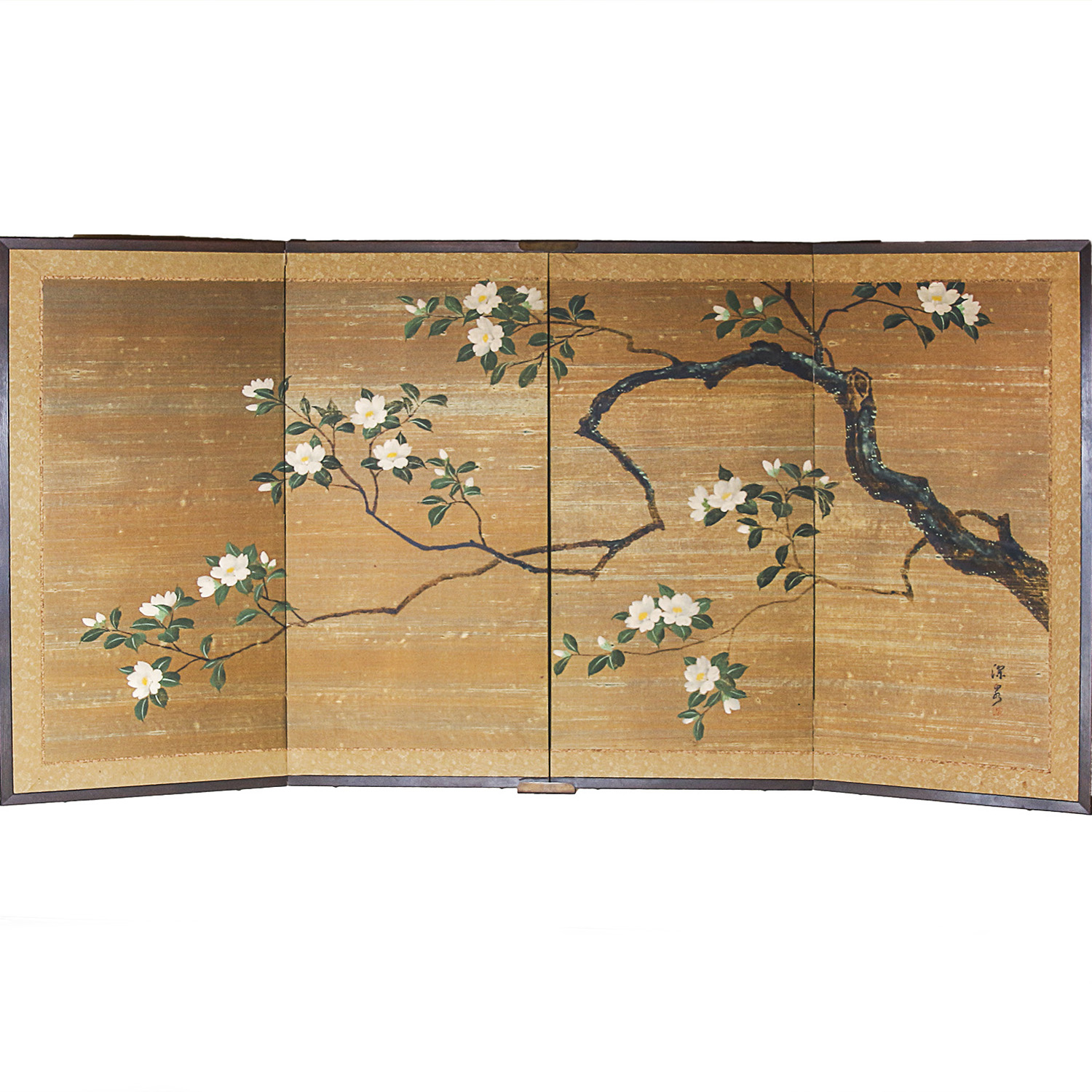 Four Panel Silk Painted Screen
