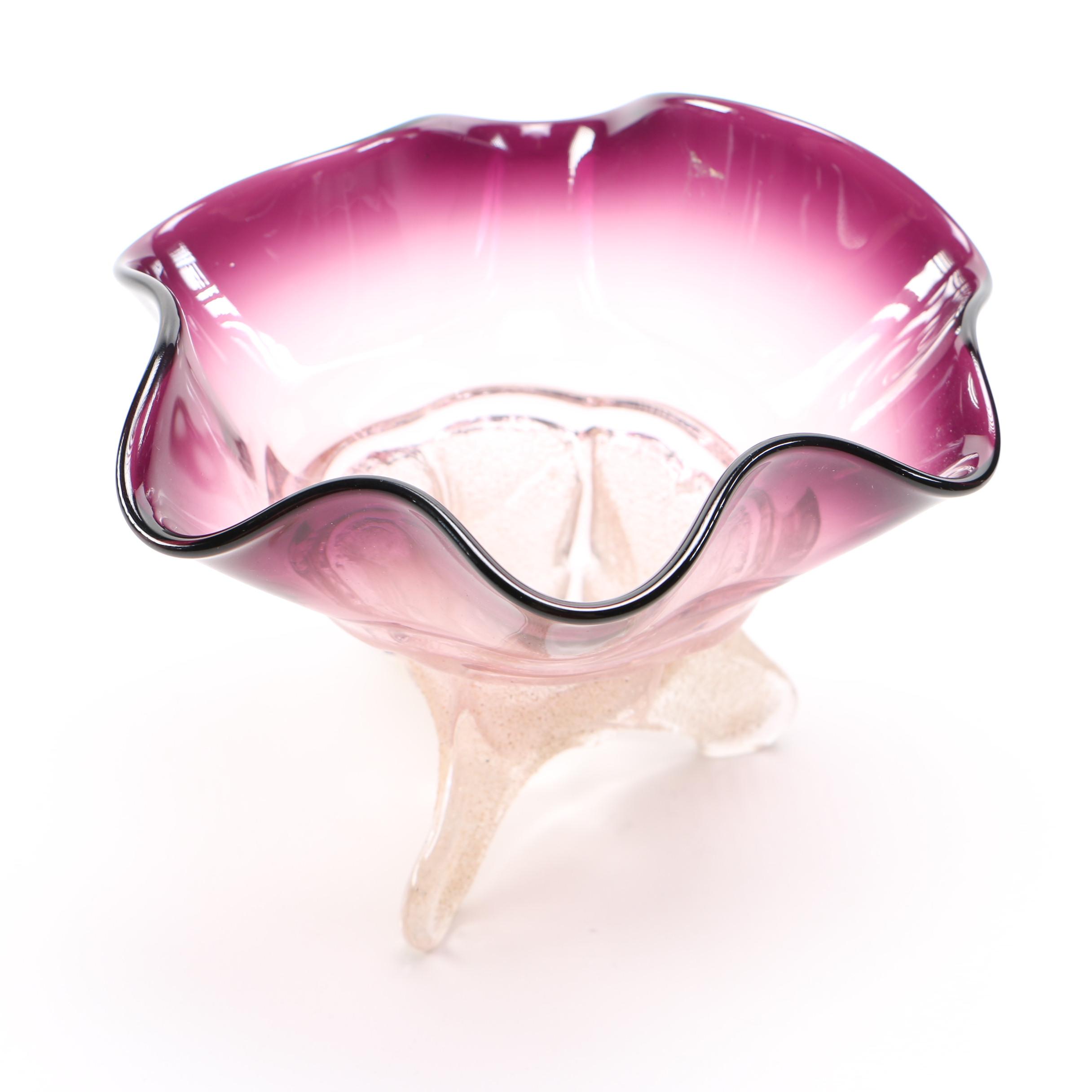 Neal Drobnis Art Glass Compote With Dockyard Glassworks Perfume Bottle