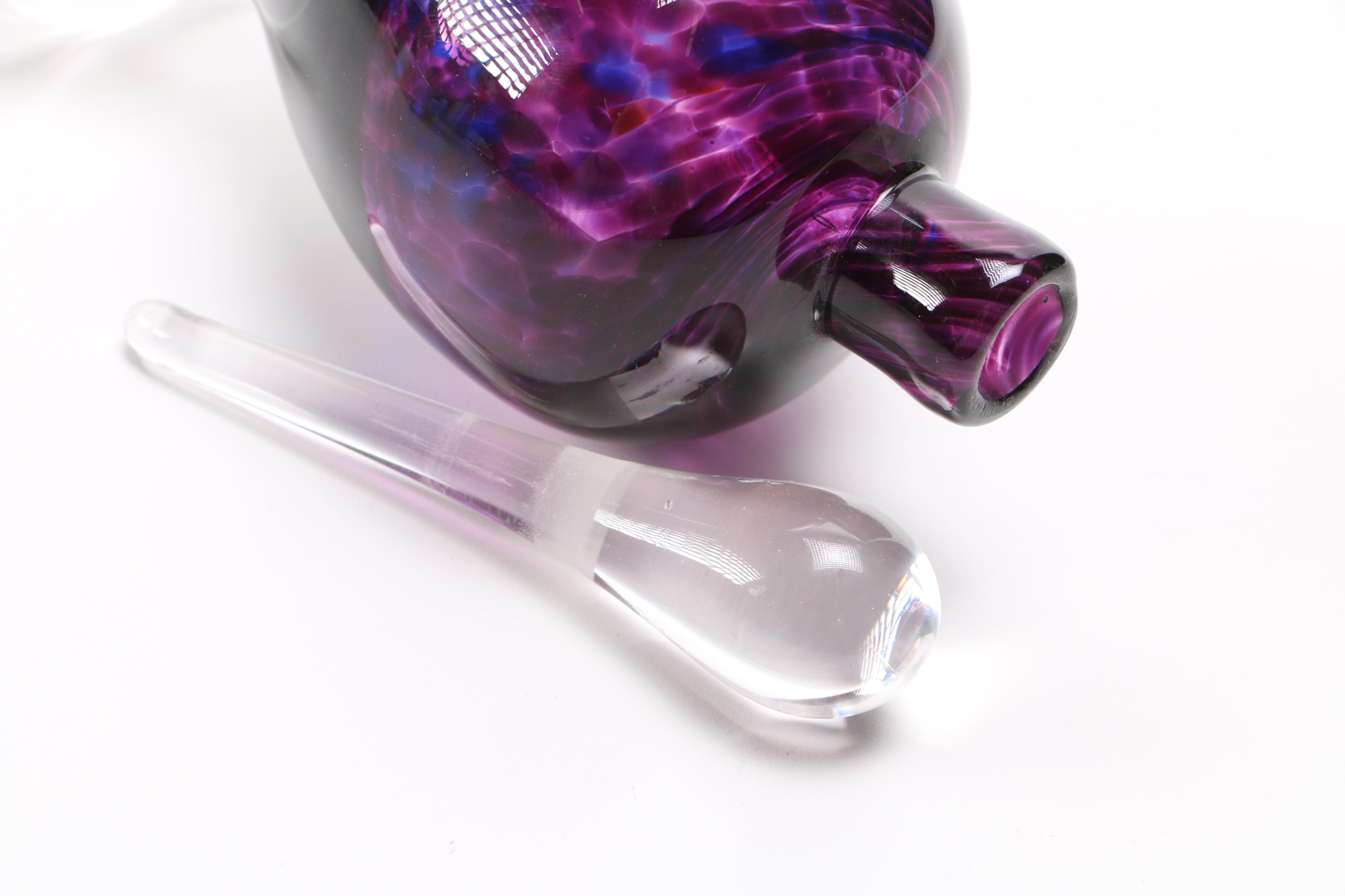 Neal Drobnis Art Glass Compote With Dockyard Glassworks Perfume Bottle