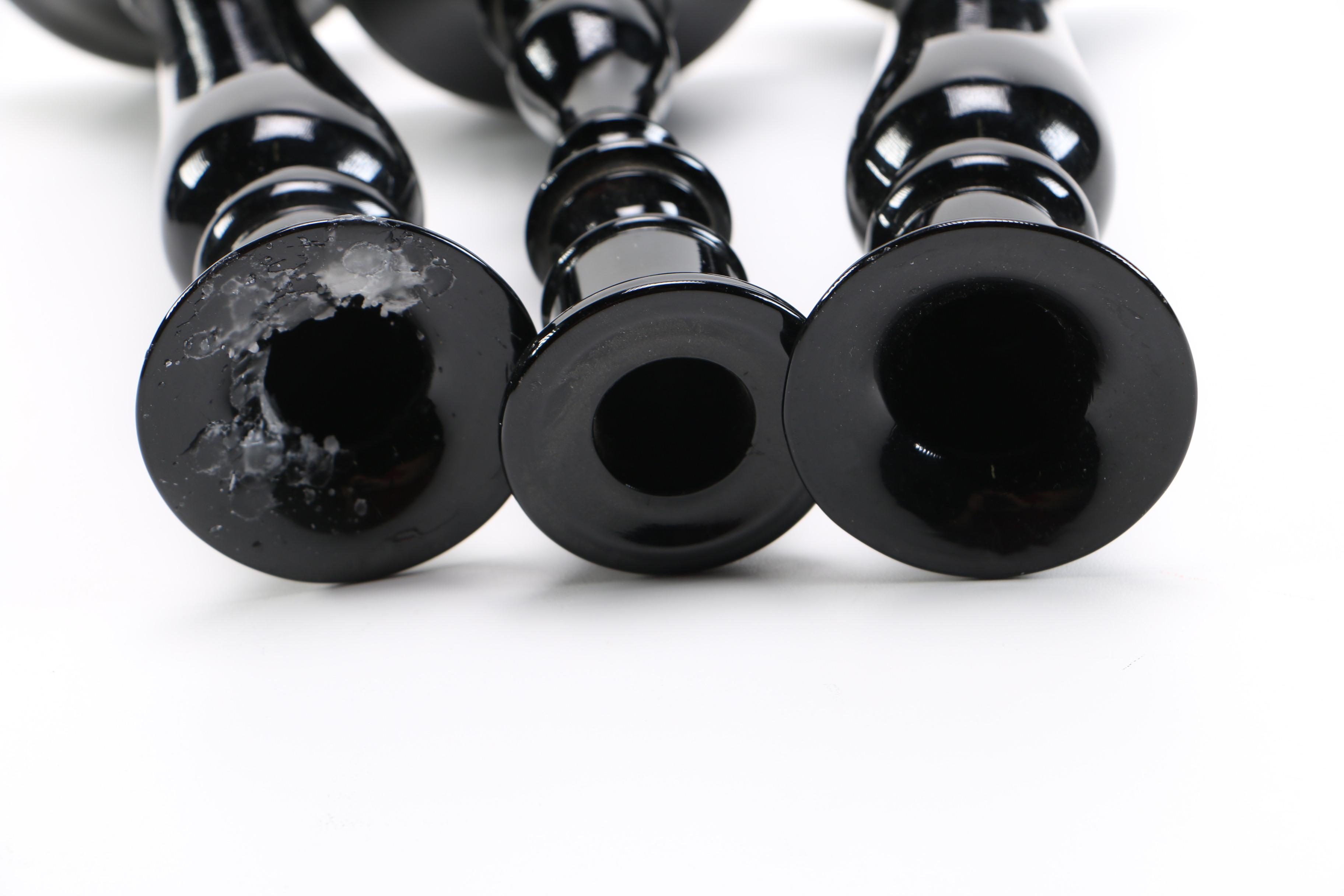 Black Glass Candlesticks