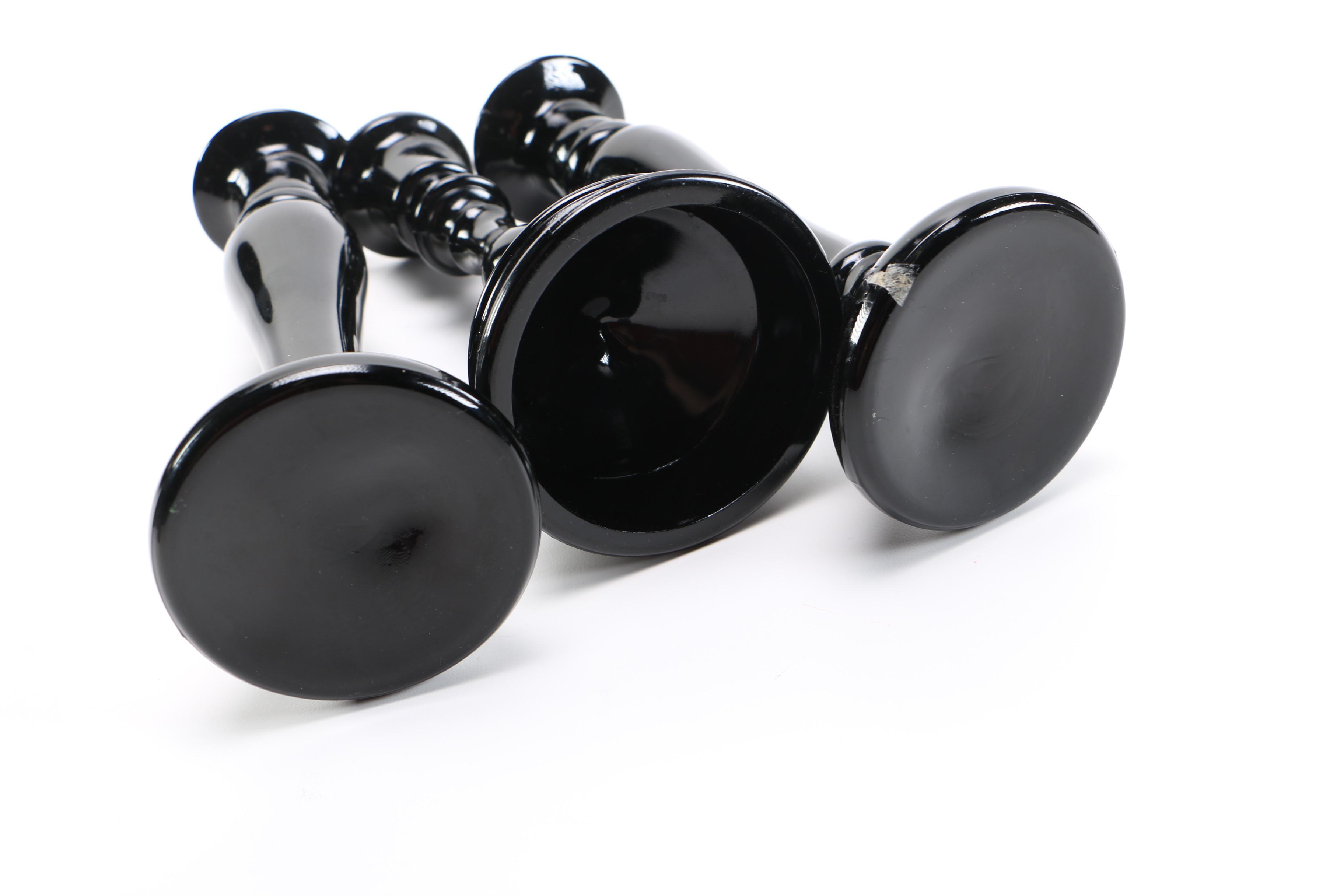 Black Glass Candlesticks
