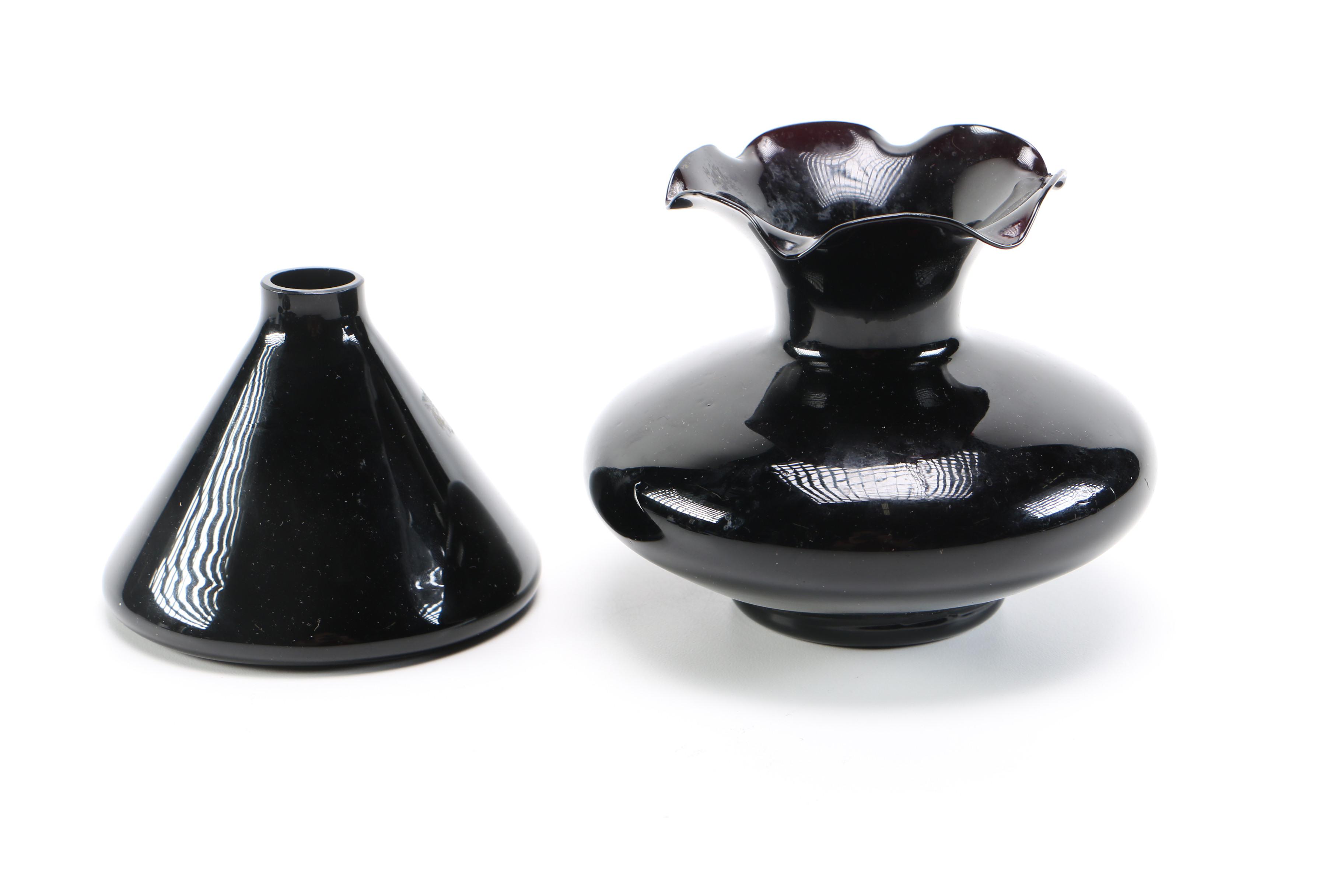 Black Glass Candlesticks