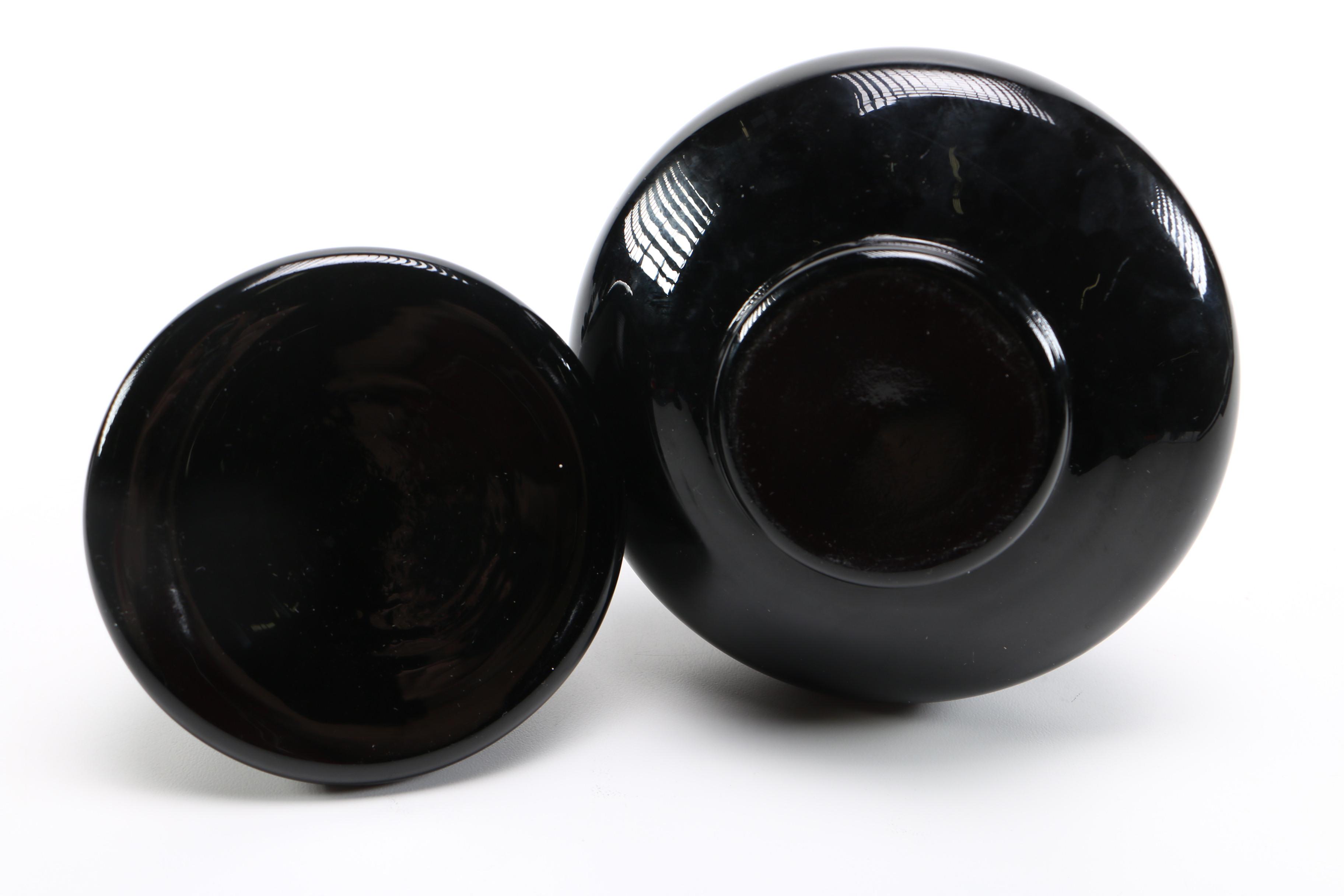 Black Glass Candlesticks