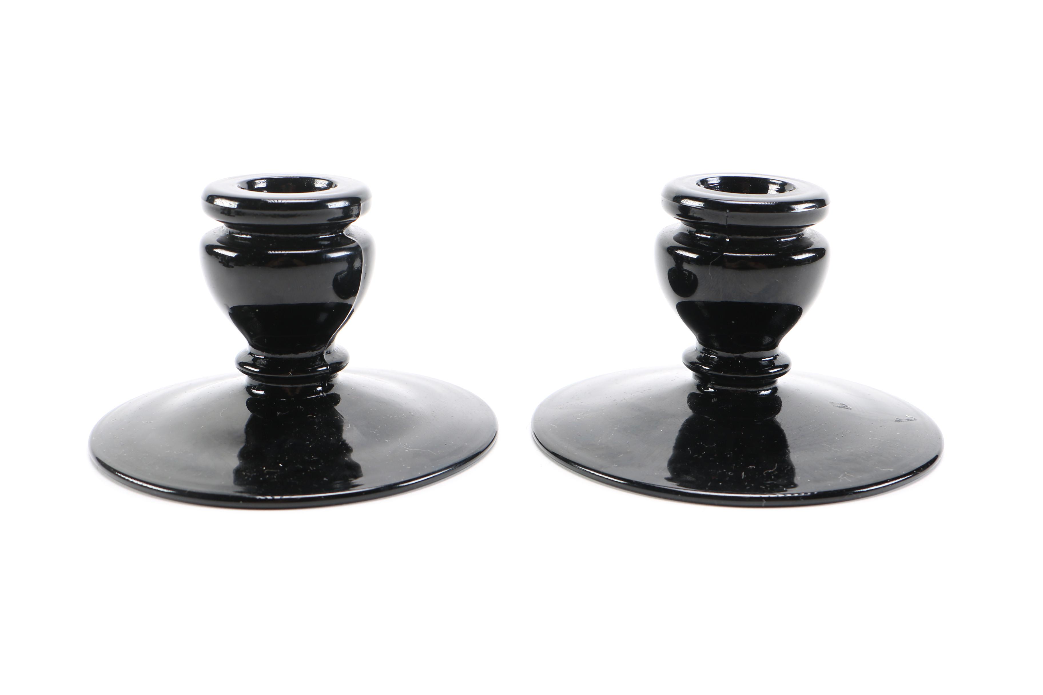 Black Glass Candlesticks