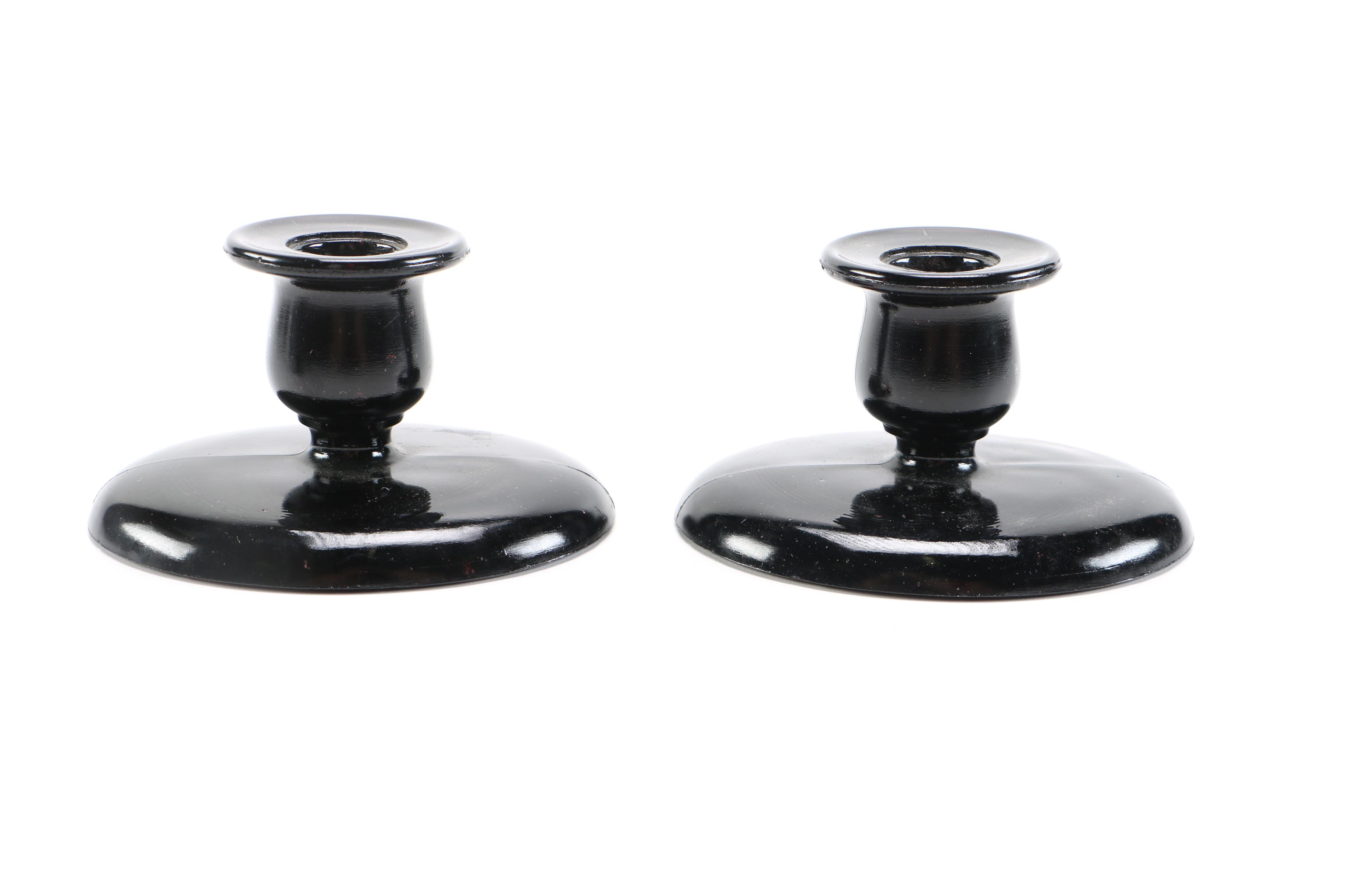 Black Glass Candlesticks