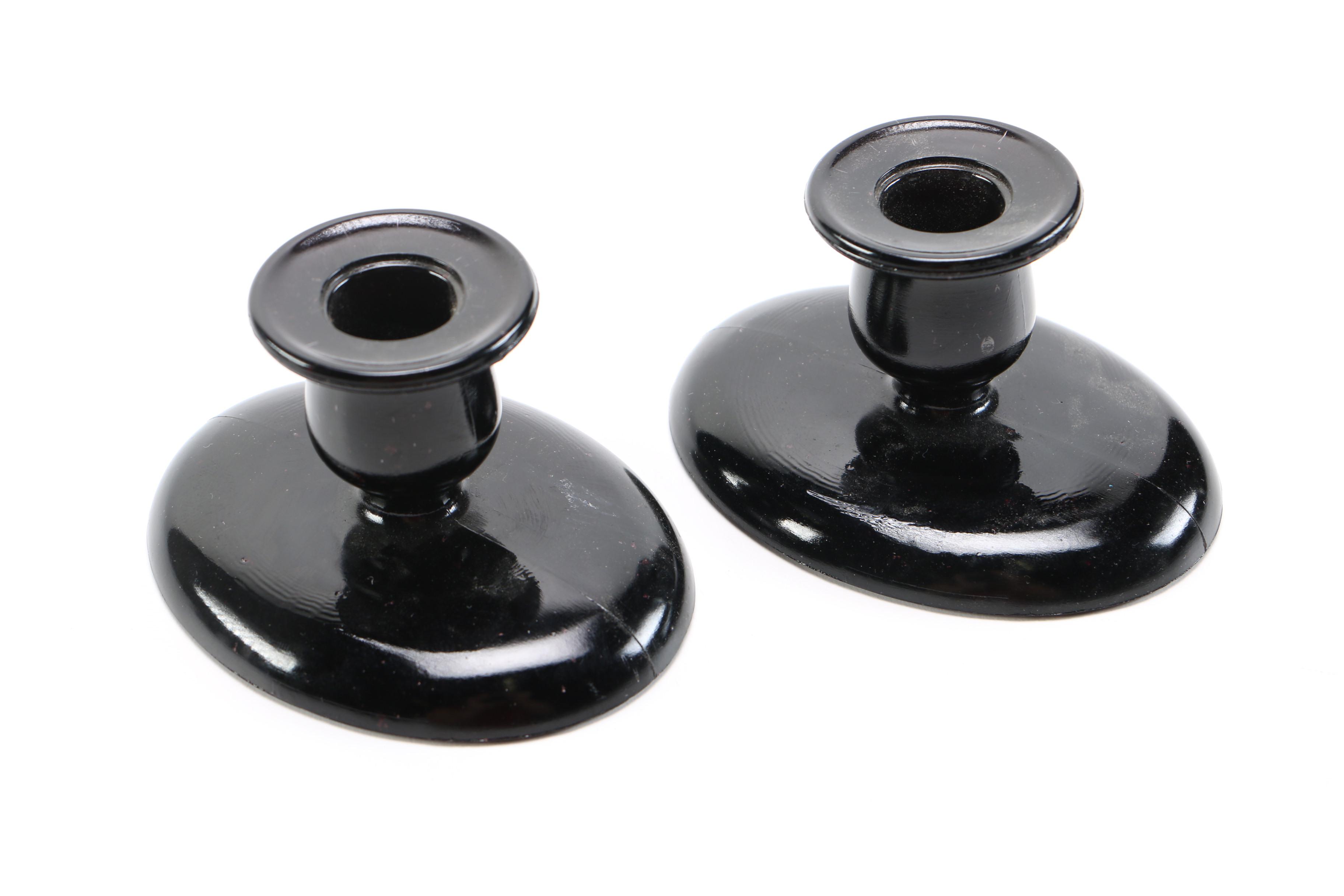 Black Glass Candlesticks
