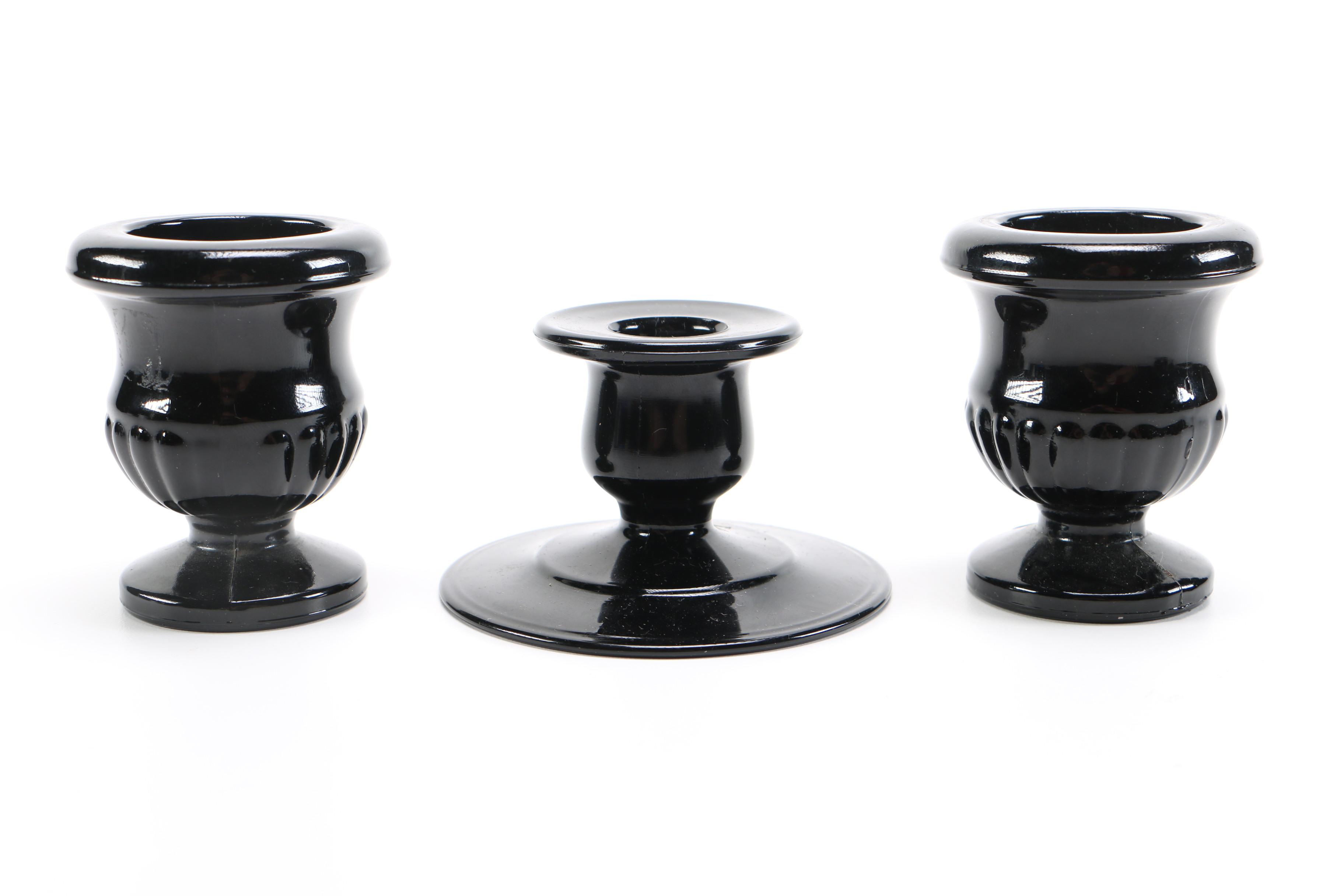 Black Glass Candlesticks