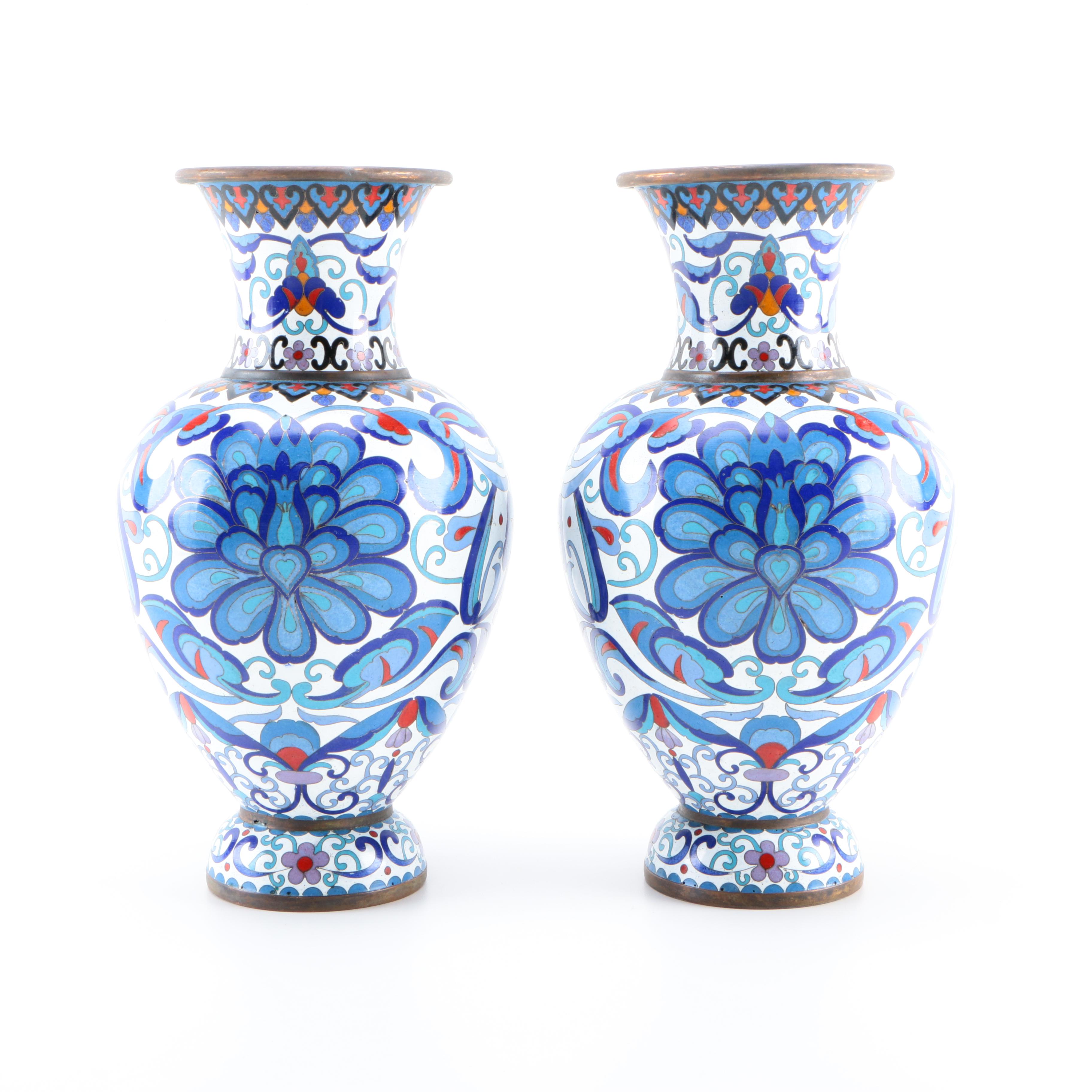 Chinese Floral Cloisonné Vases