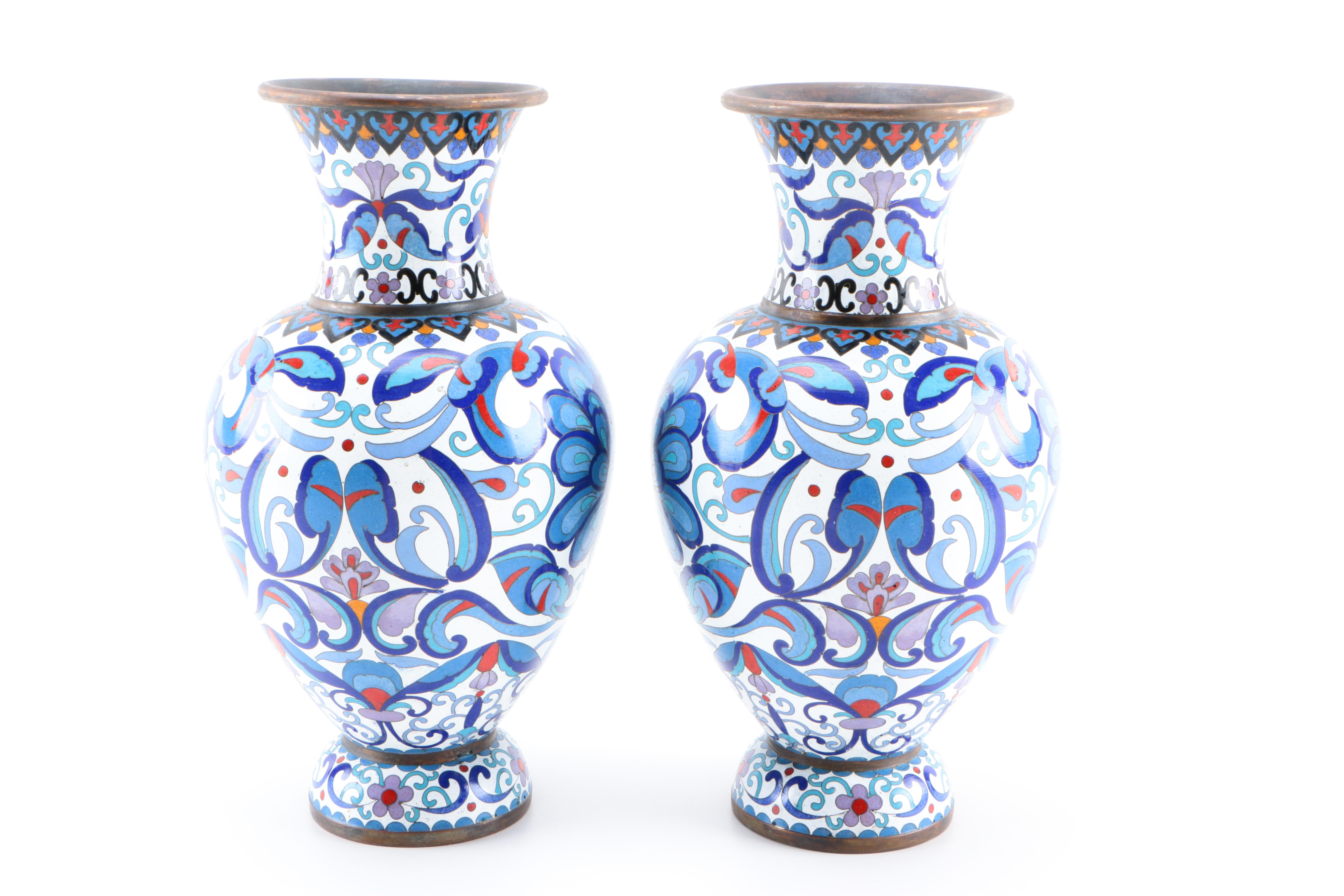 Chinese Floral Cloisonné Vases