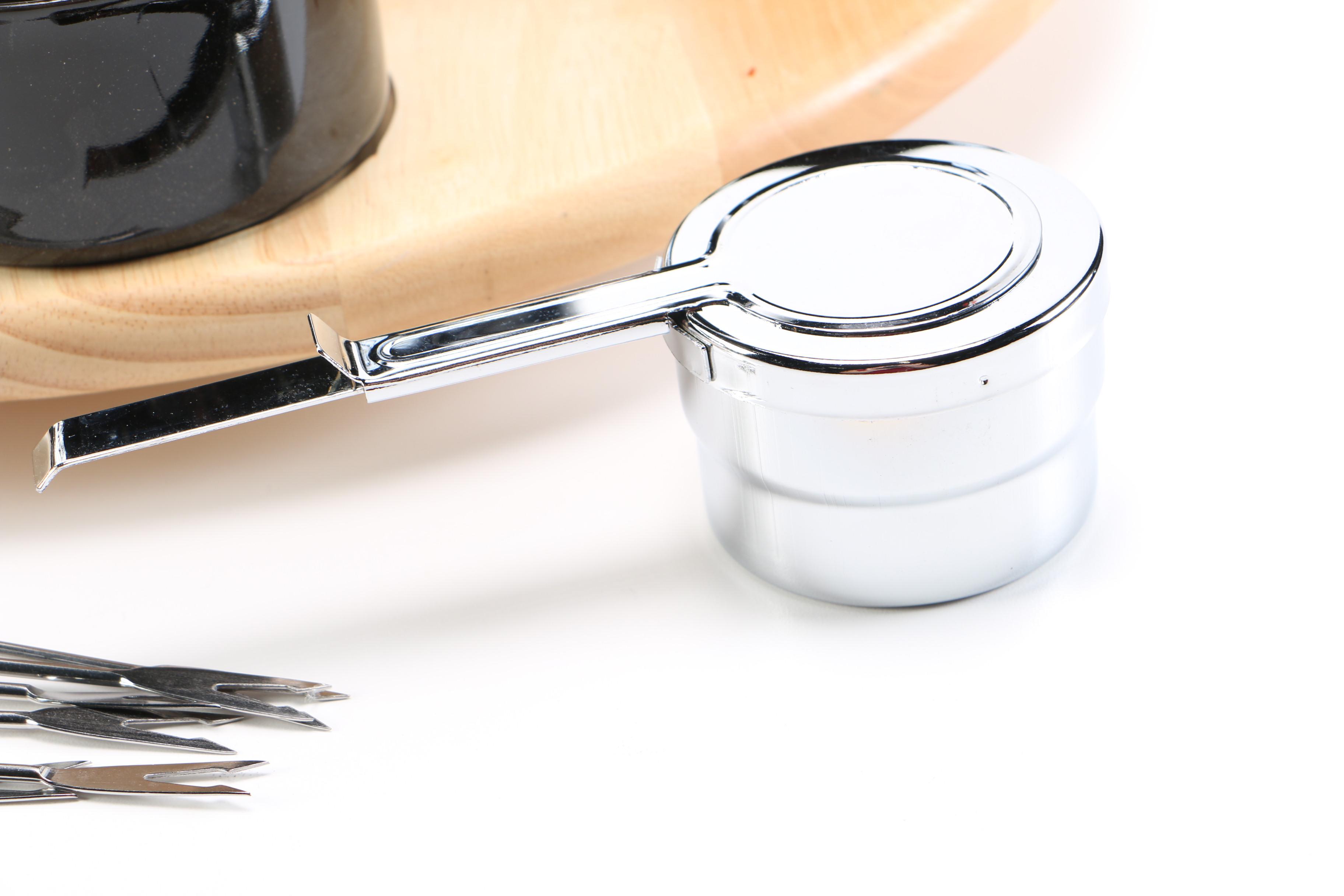 Ceramic and Wooden Fondue Set