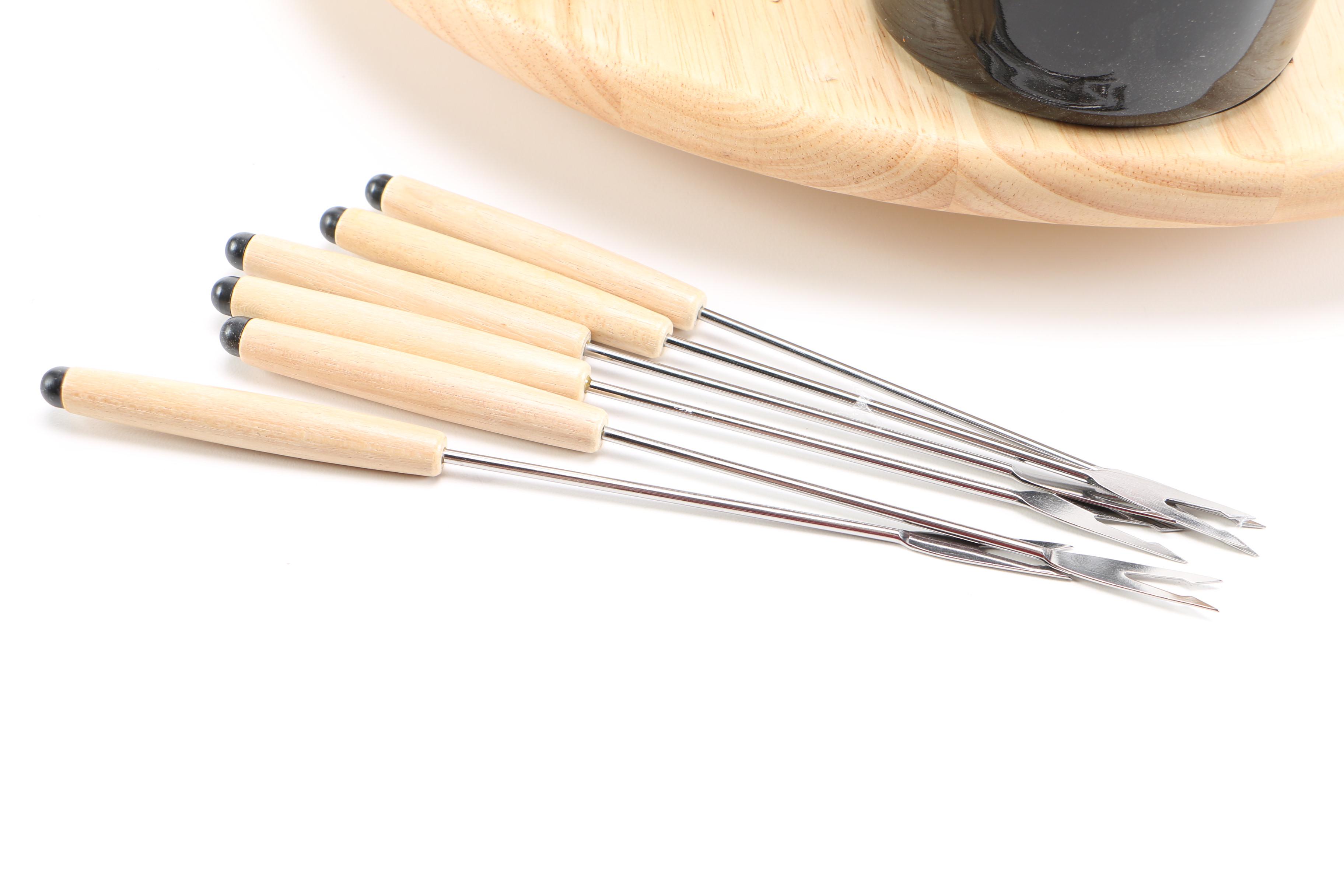 Ceramic and Wooden Fondue Set