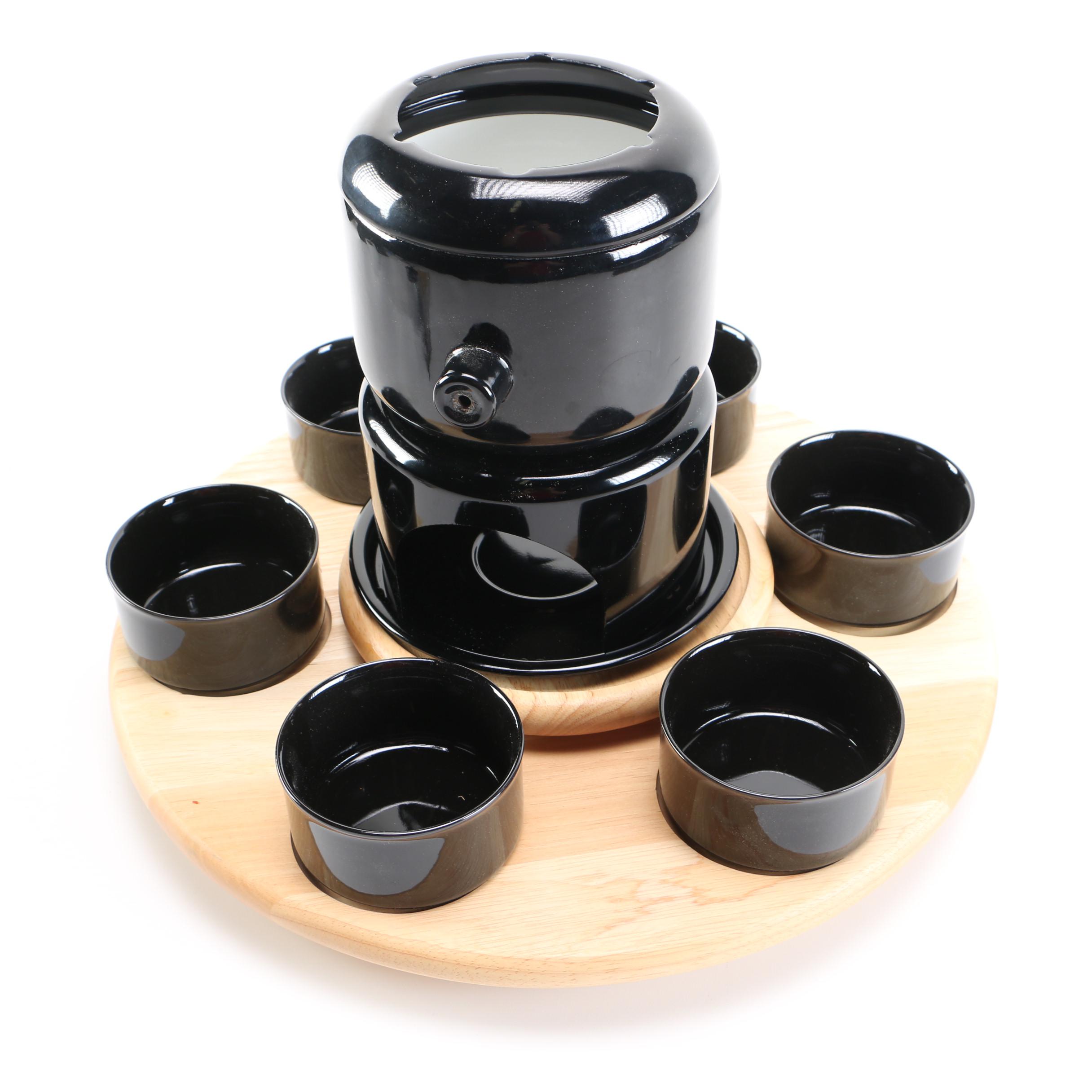 Ceramic and Wooden Fondue Set