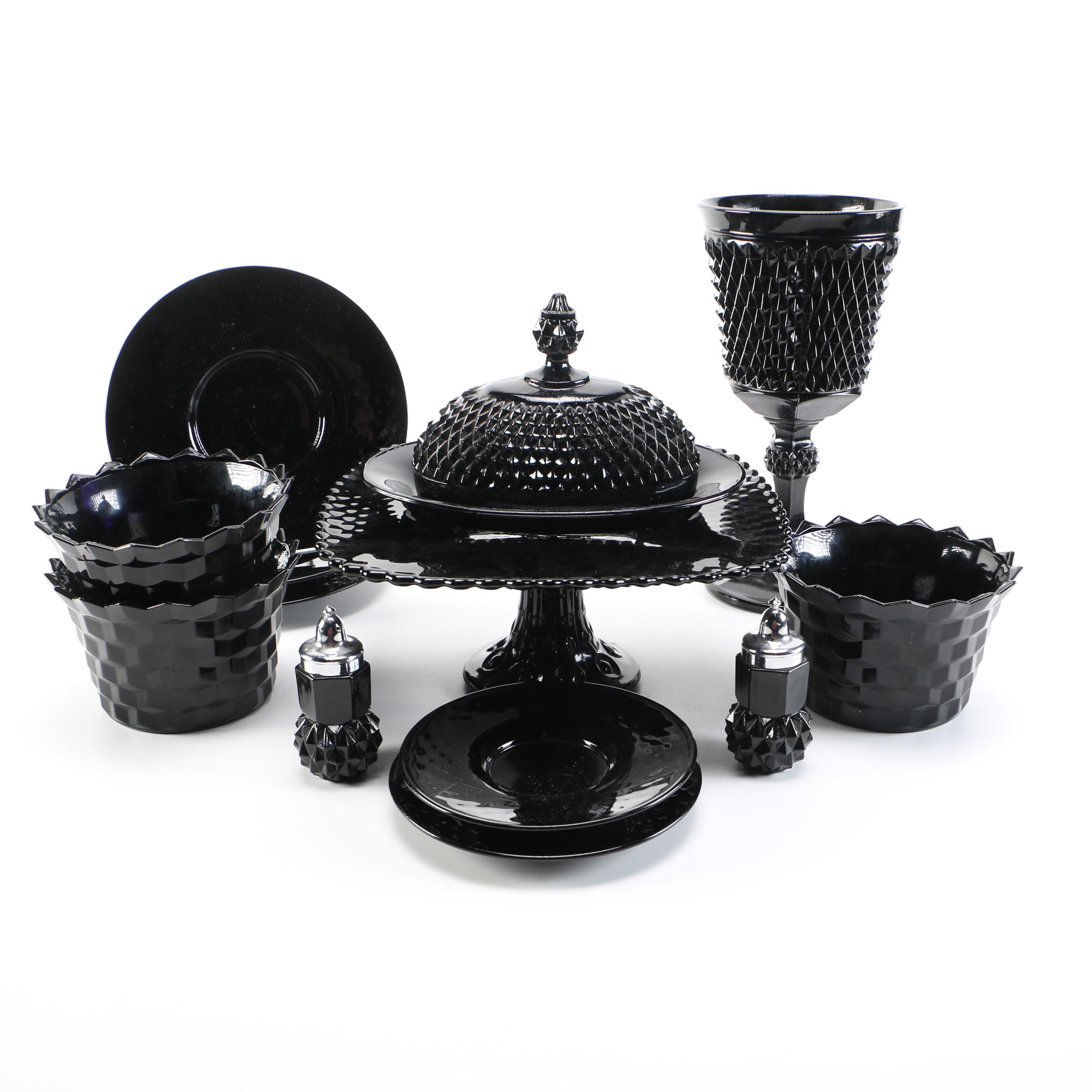 Black Pressed Glass Tableware Including Tiara "Cameo Black"
