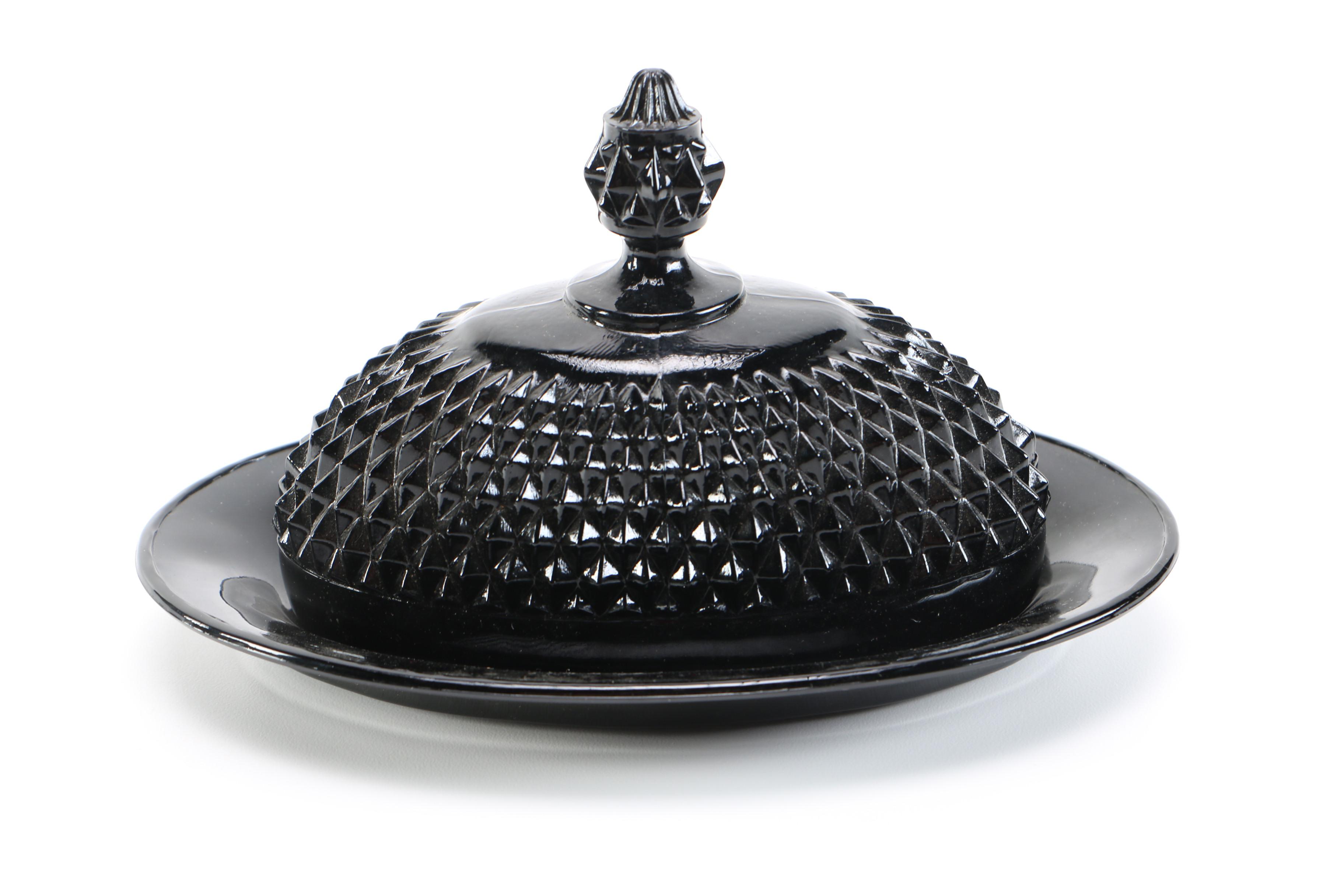 Black Pressed Glass Tableware Including Tiara "Cameo Black"