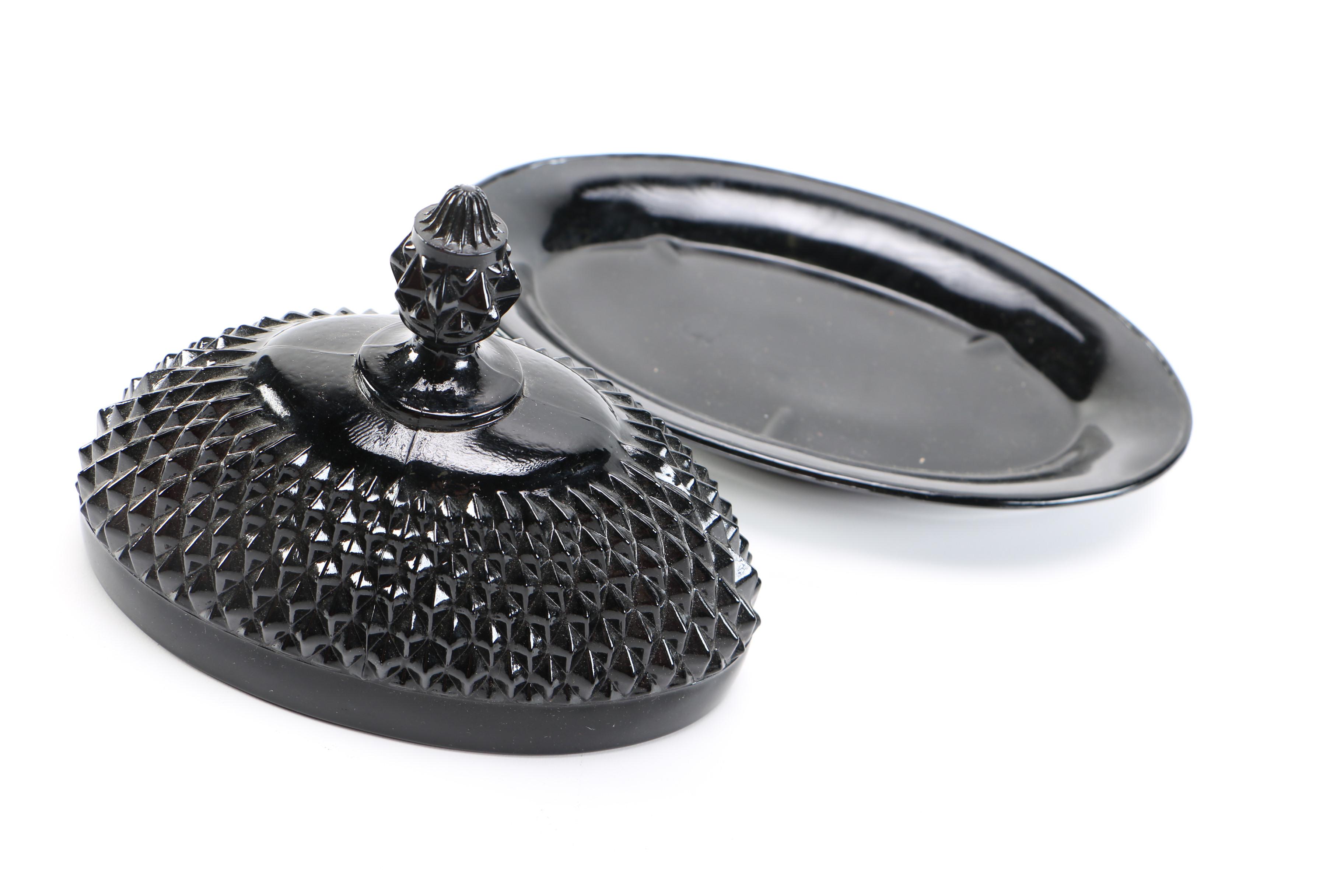 Black Pressed Glass Tableware Including Tiara "Cameo Black"
