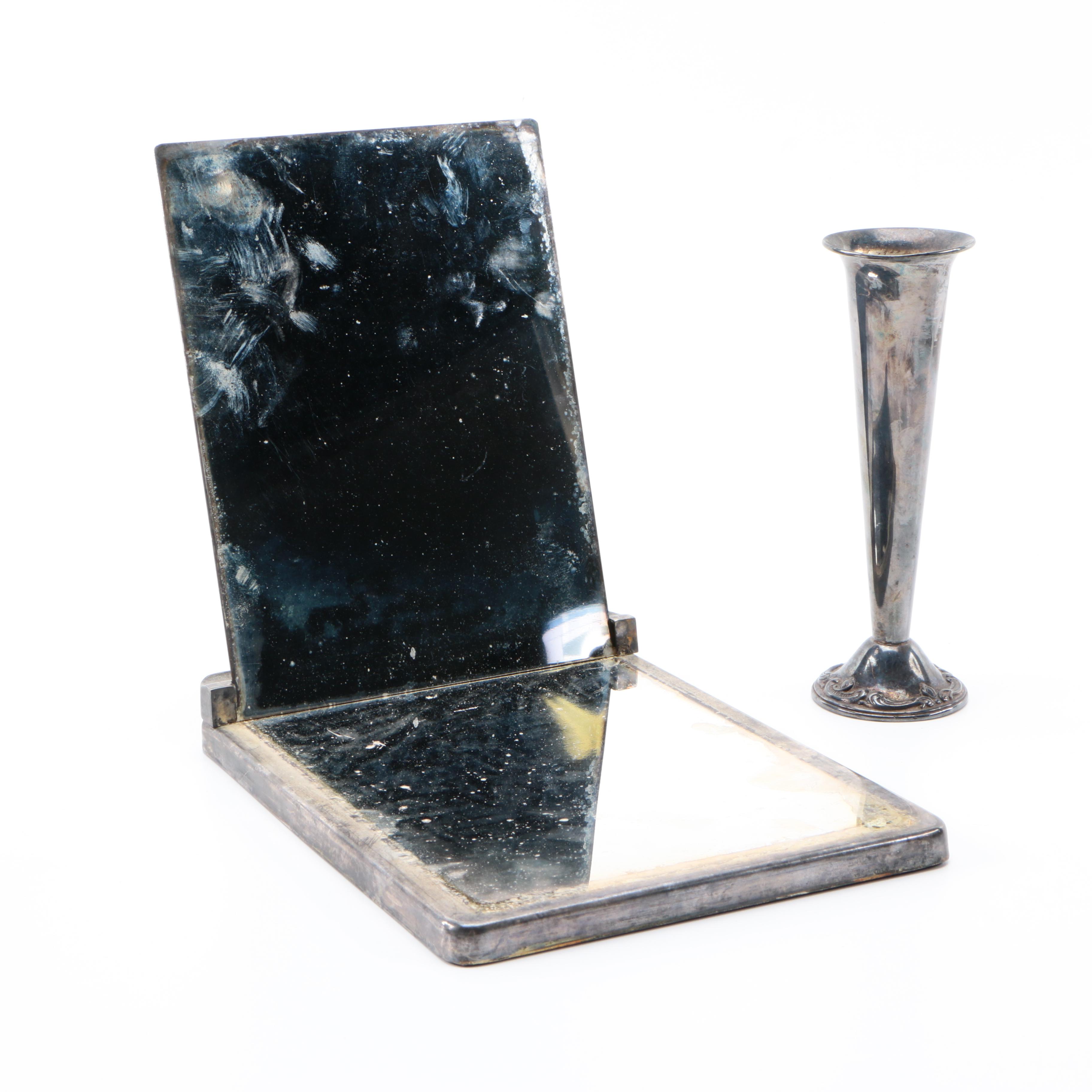 Shaving Mirror and Gorham Silver-Plated Vase
