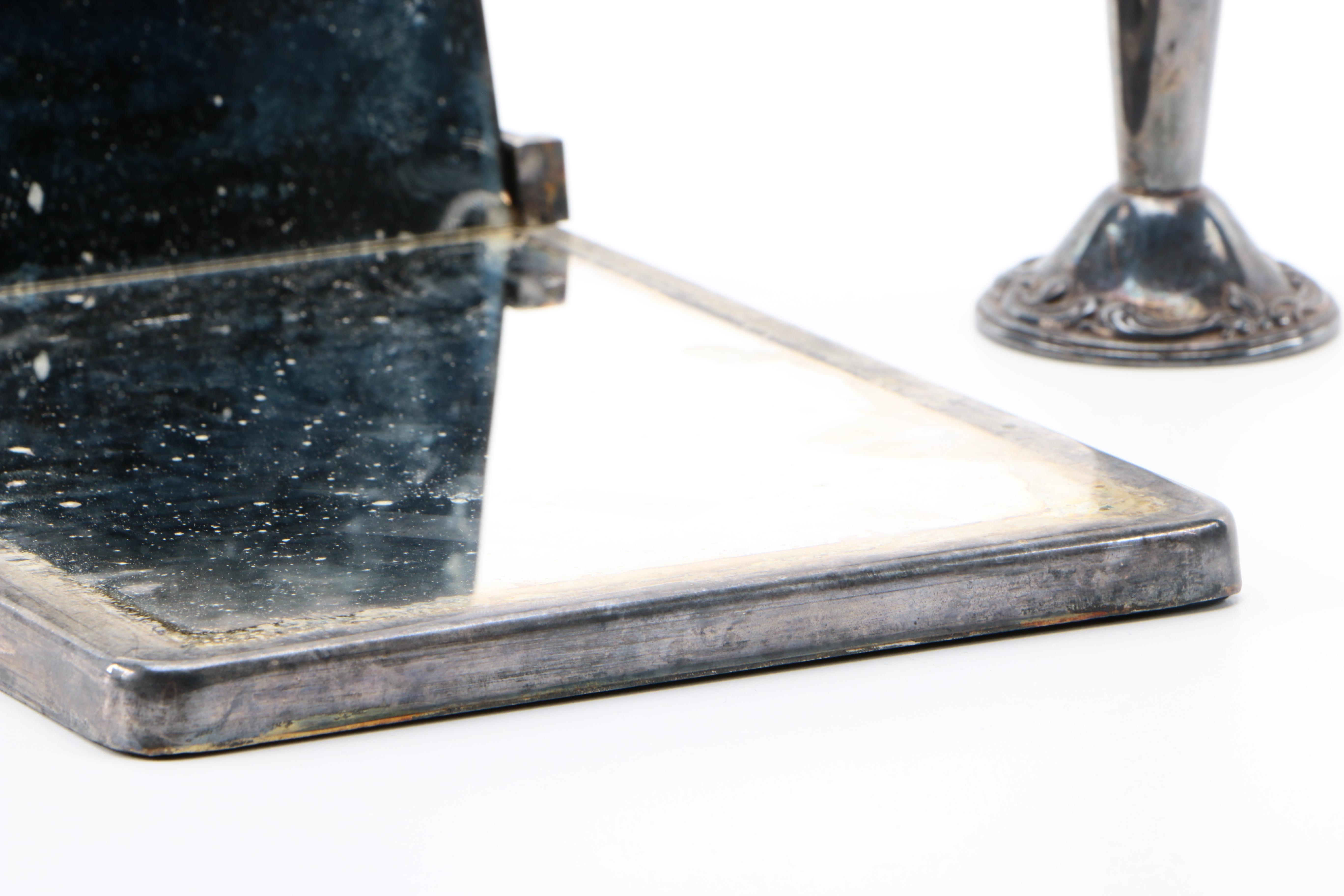 Shaving Mirror and Gorham Silver-Plated Vase