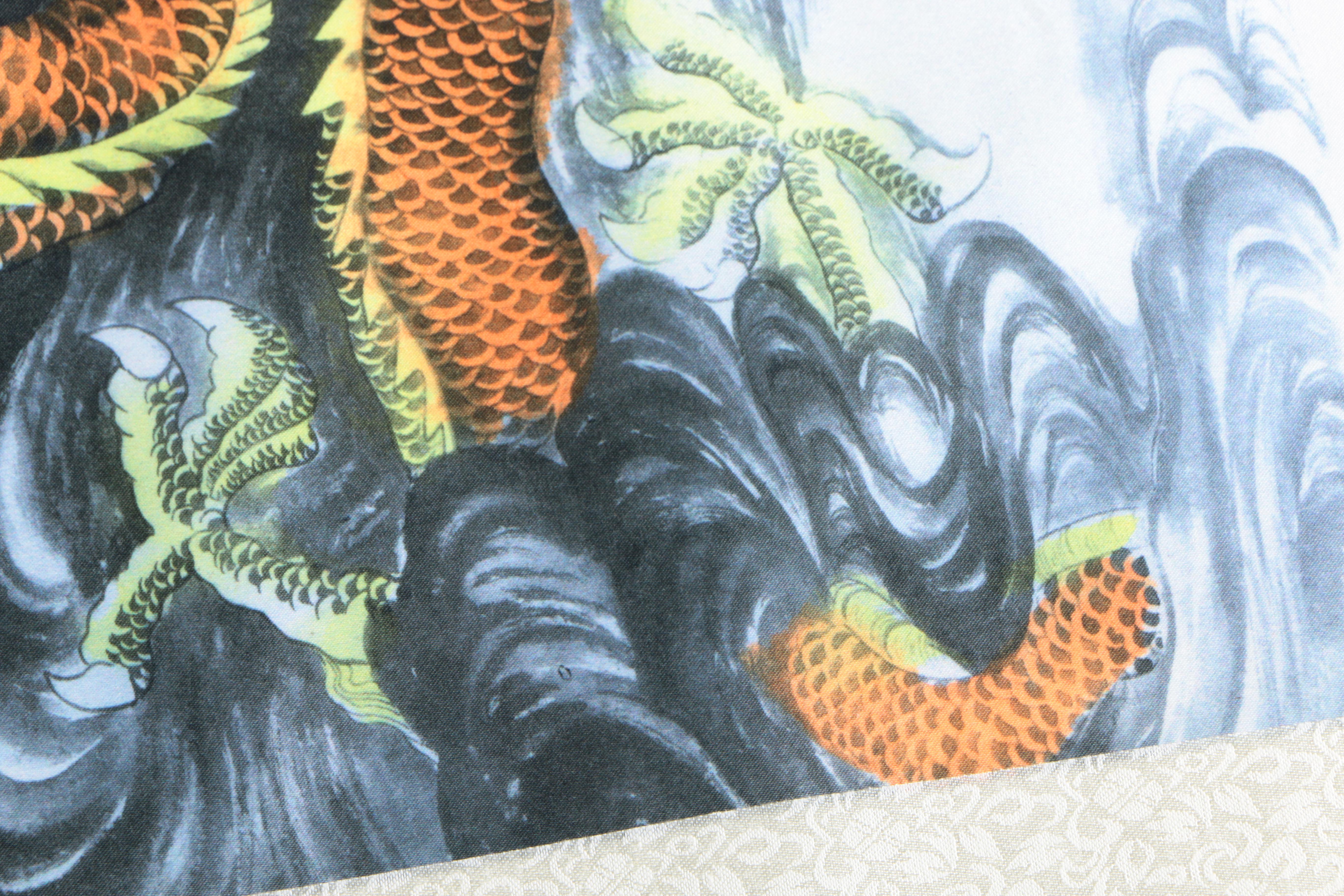 Chinese Reproduction Print on Fabric Hanging Scroll of a Dragon