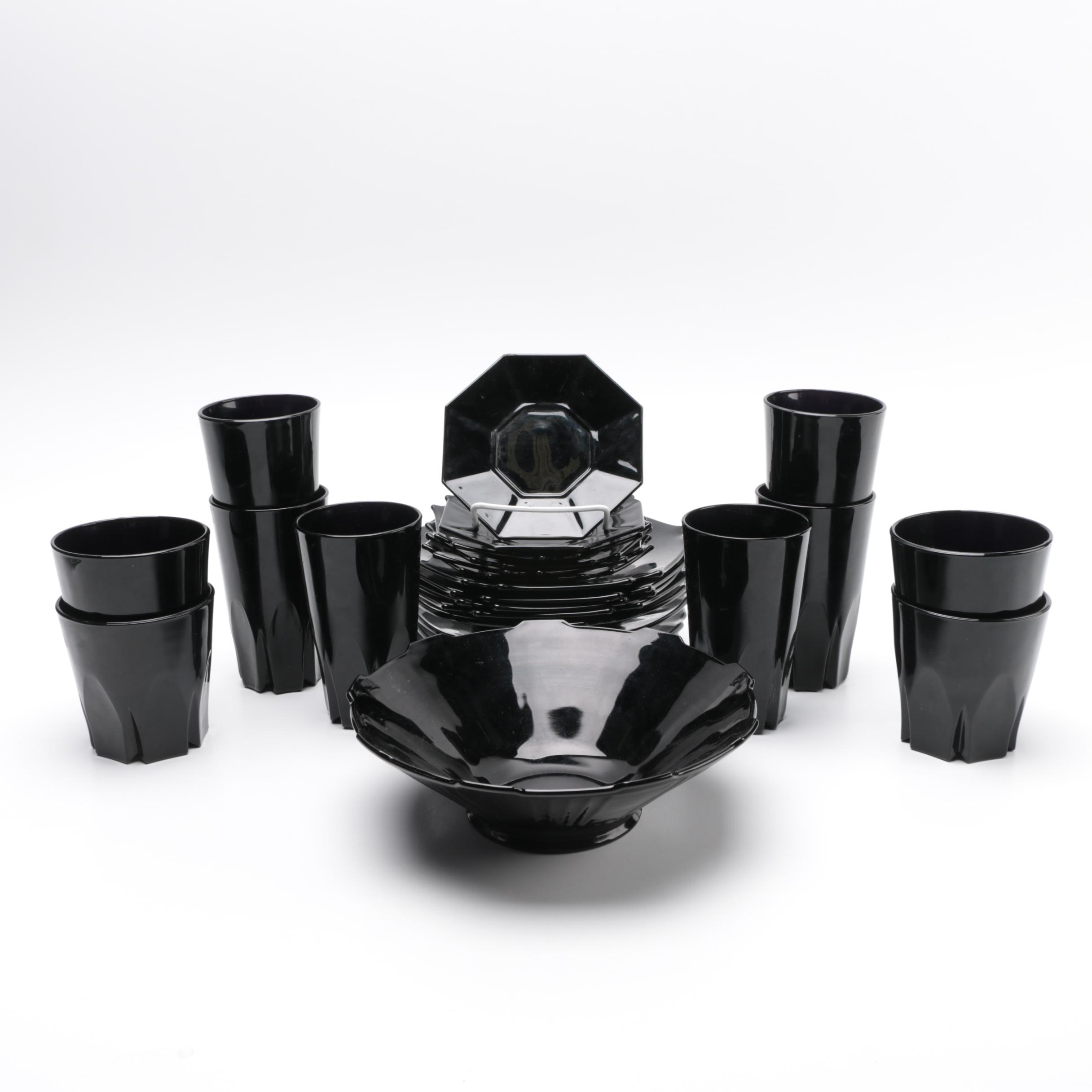 Tiara Exclusives Black Amethyst Glass Tableware Circa 1970