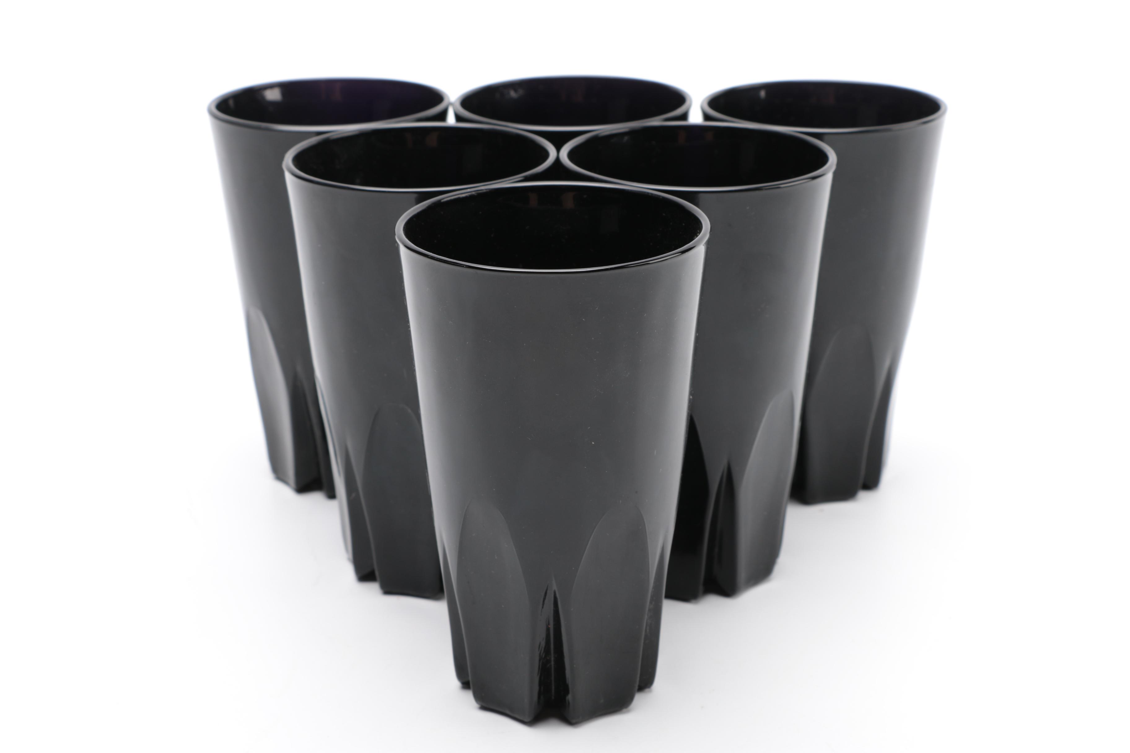 Tiara Exclusives Black Amethyst Glass Tableware Circa 1970