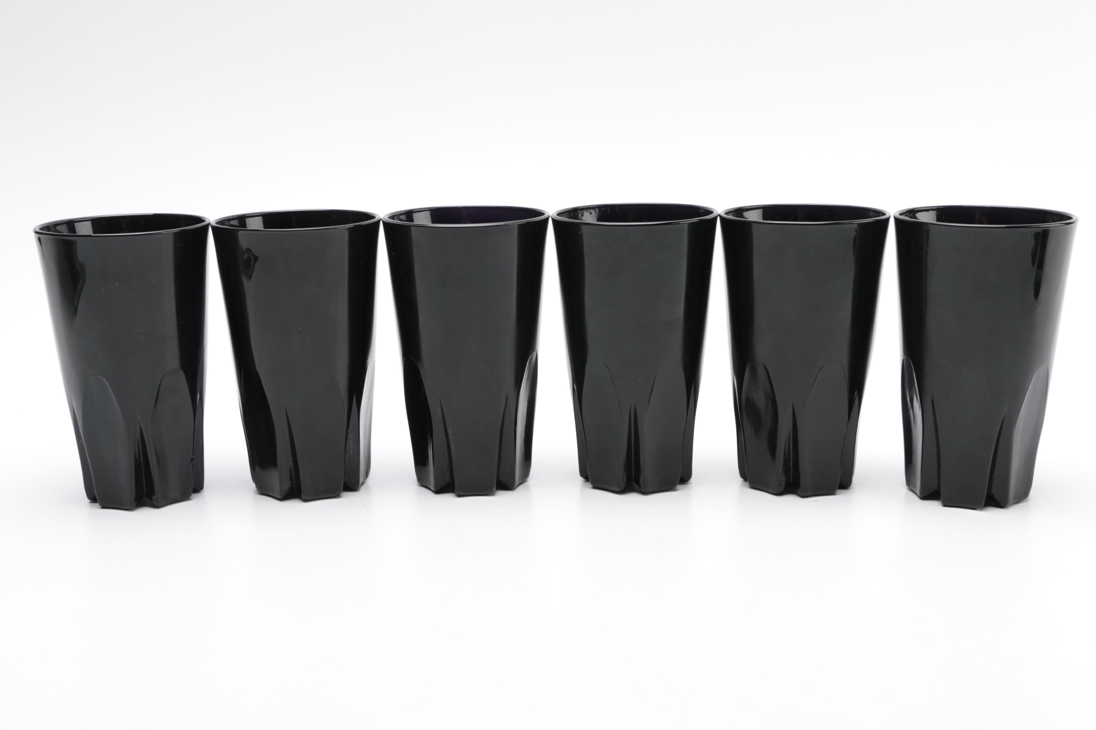 Tiara Exclusives Black Amethyst Glass Tableware Circa 1970