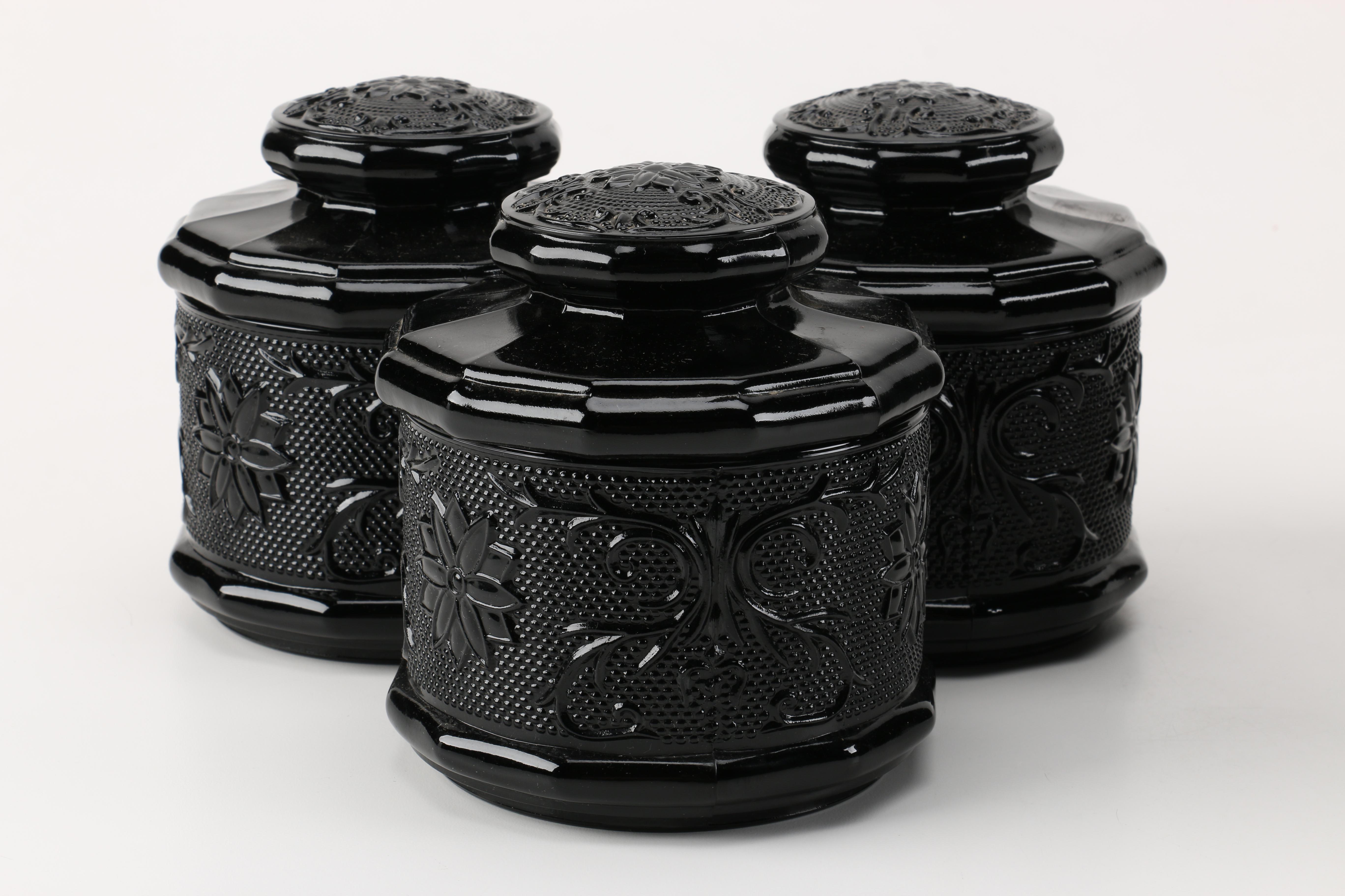 Amethyst Pressed Glass Canisters and Glasses