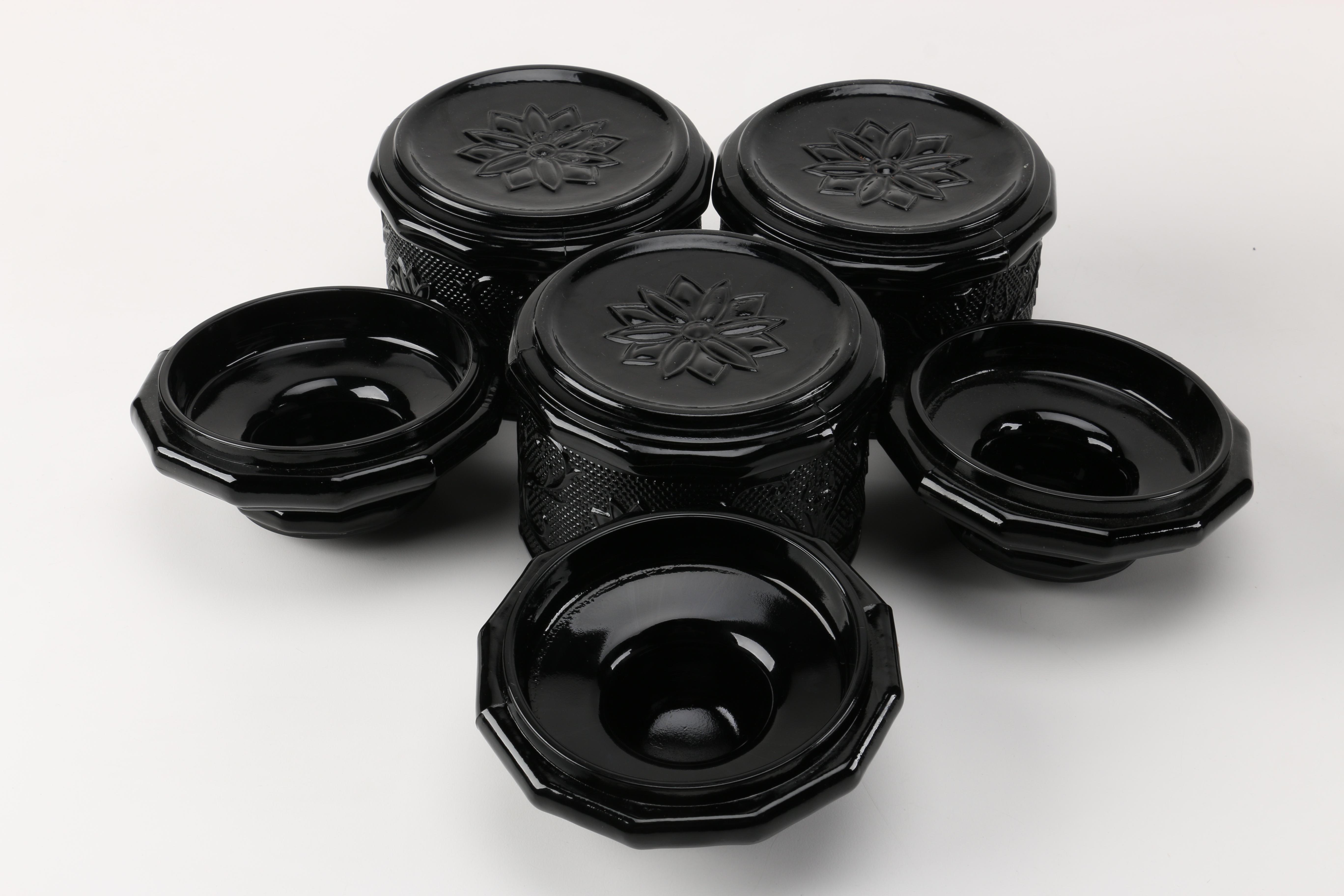 Amethyst Pressed Glass Canisters and Glasses