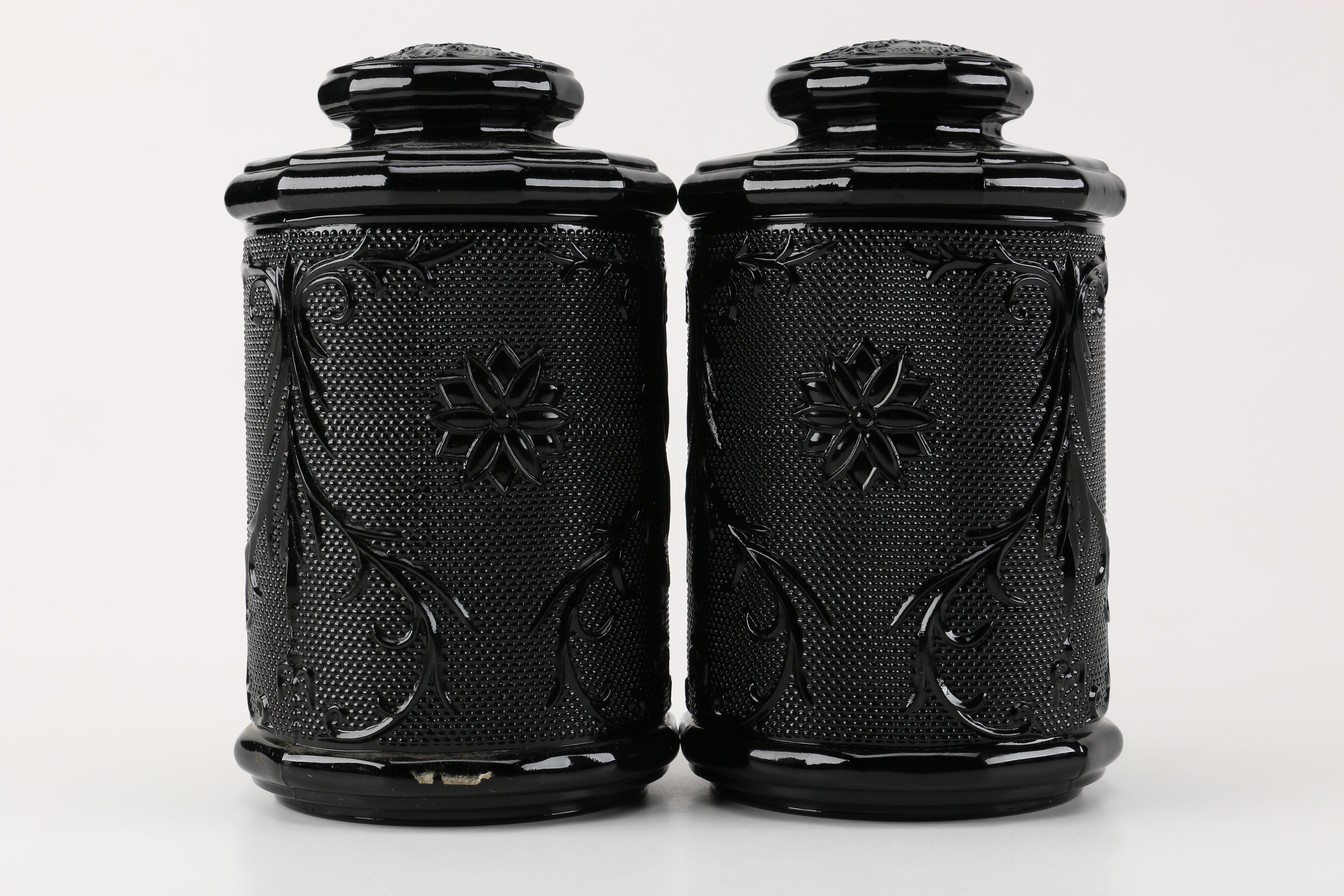 Amethyst Pressed Glass Canisters and Glasses