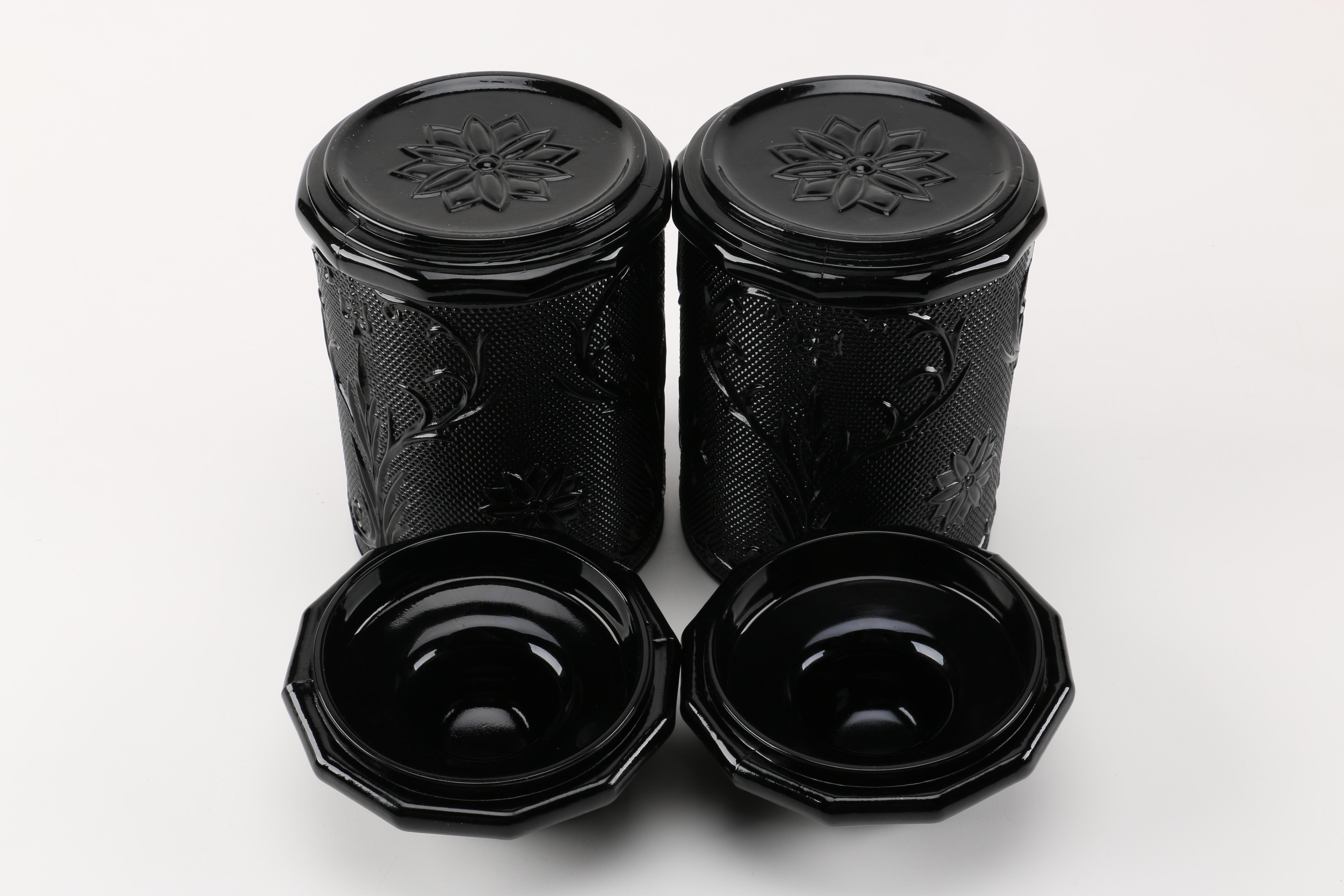 Amethyst Pressed Glass Canisters and Glasses