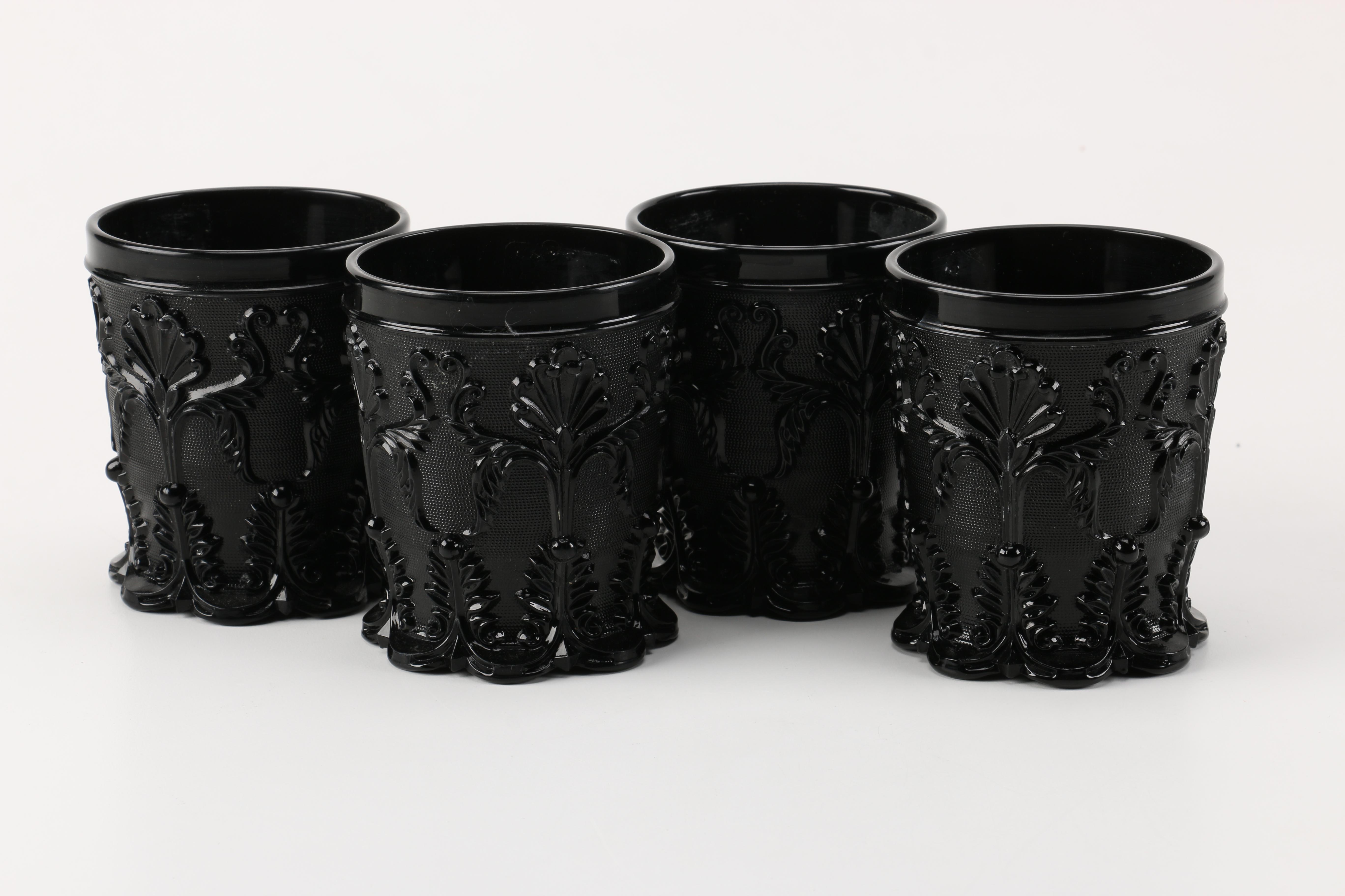 Amethyst Pressed Glass Canisters and Glasses