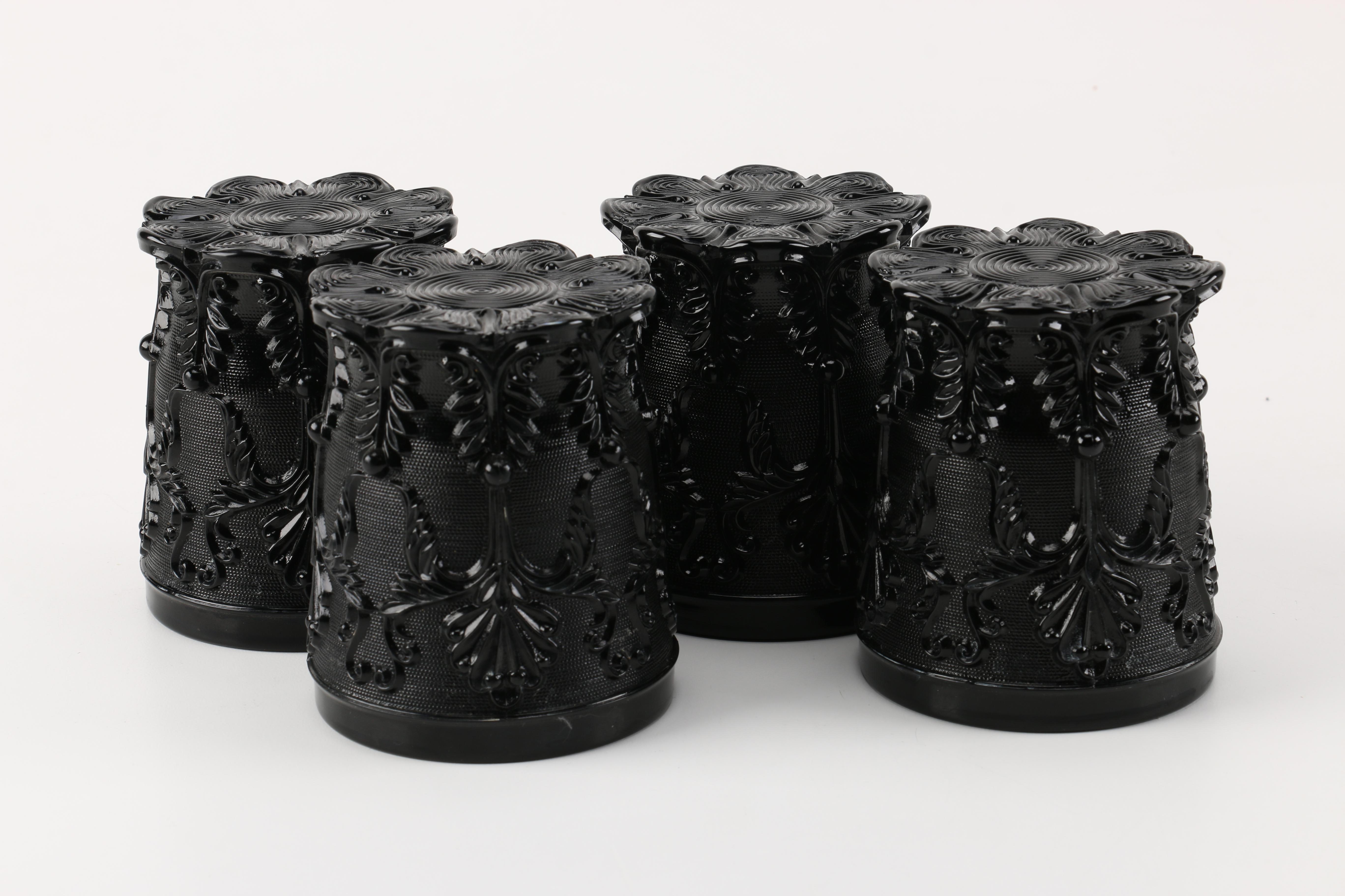 Amethyst Pressed Glass Canisters and Glasses