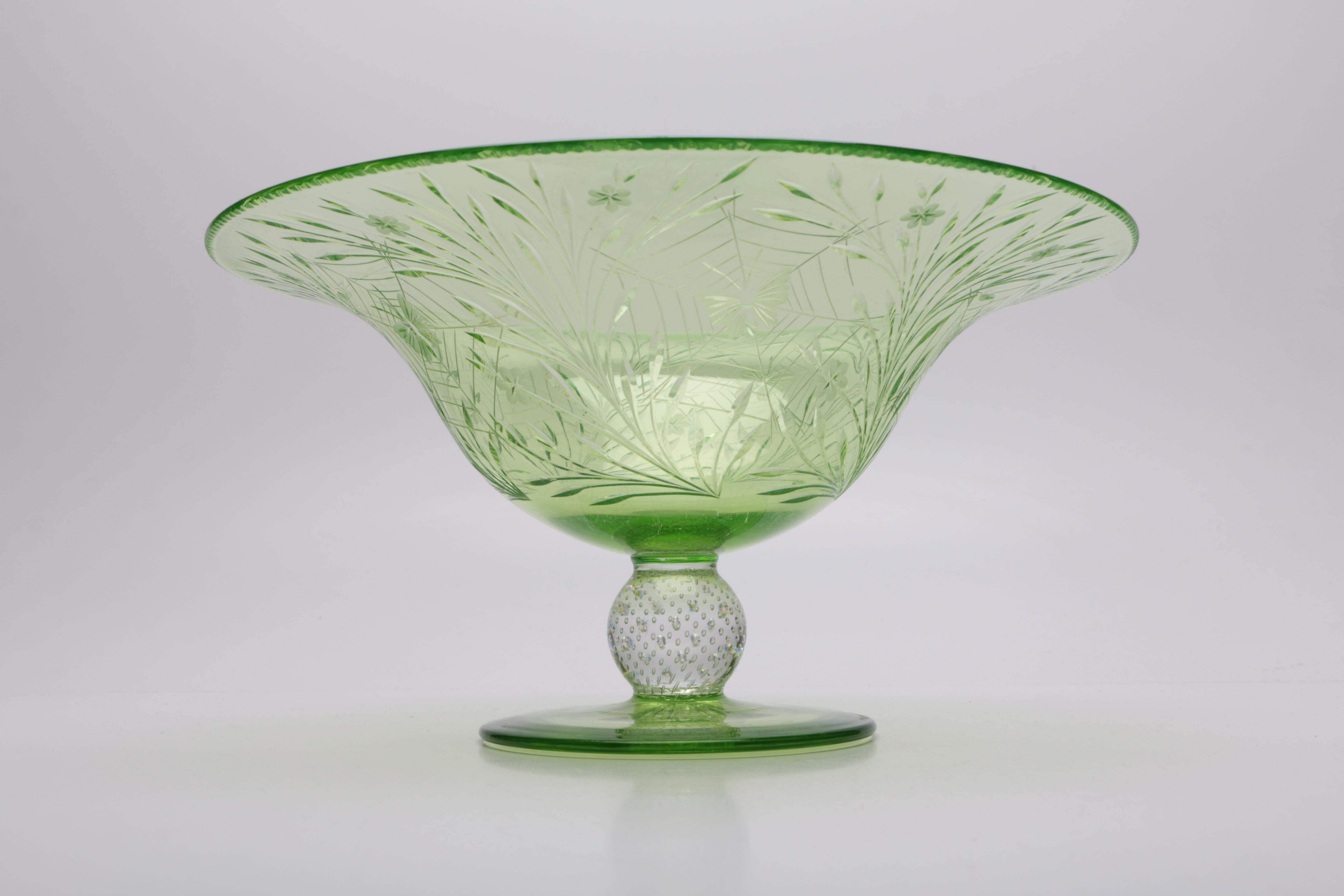 Hand Blown Green Glass Bowl
