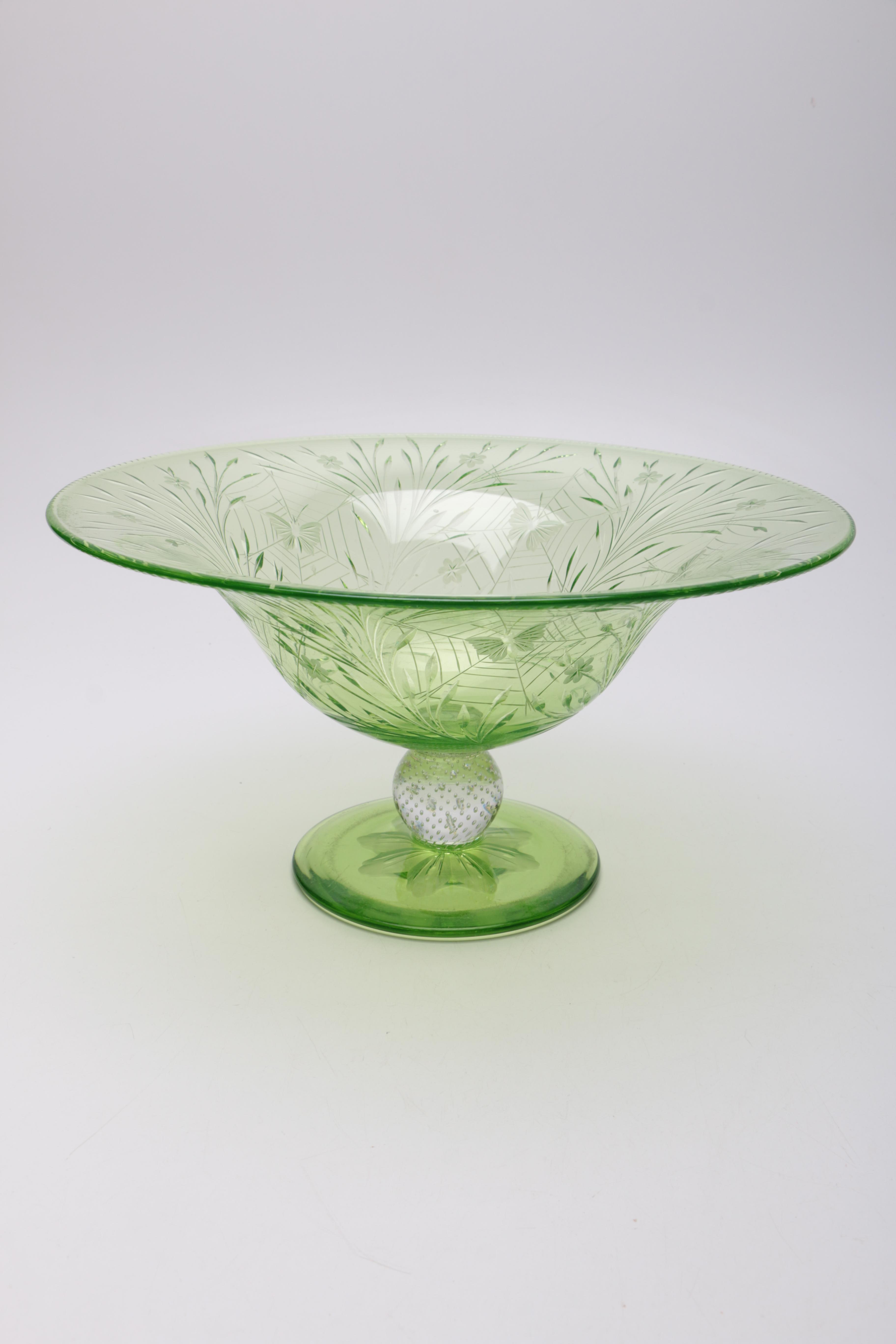 Hand Blown Green Glass Bowl