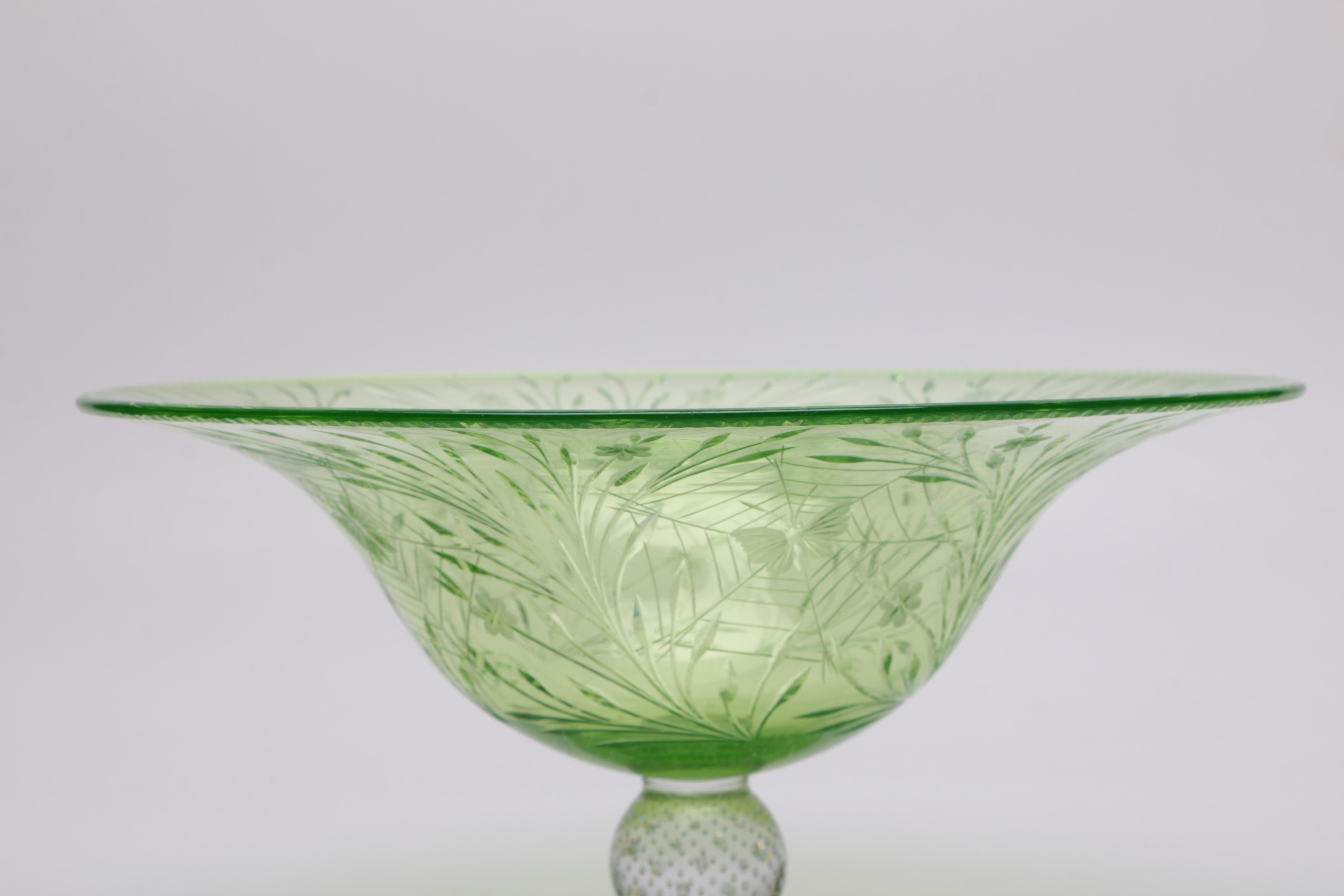 Hand Blown Green Glass Bowl