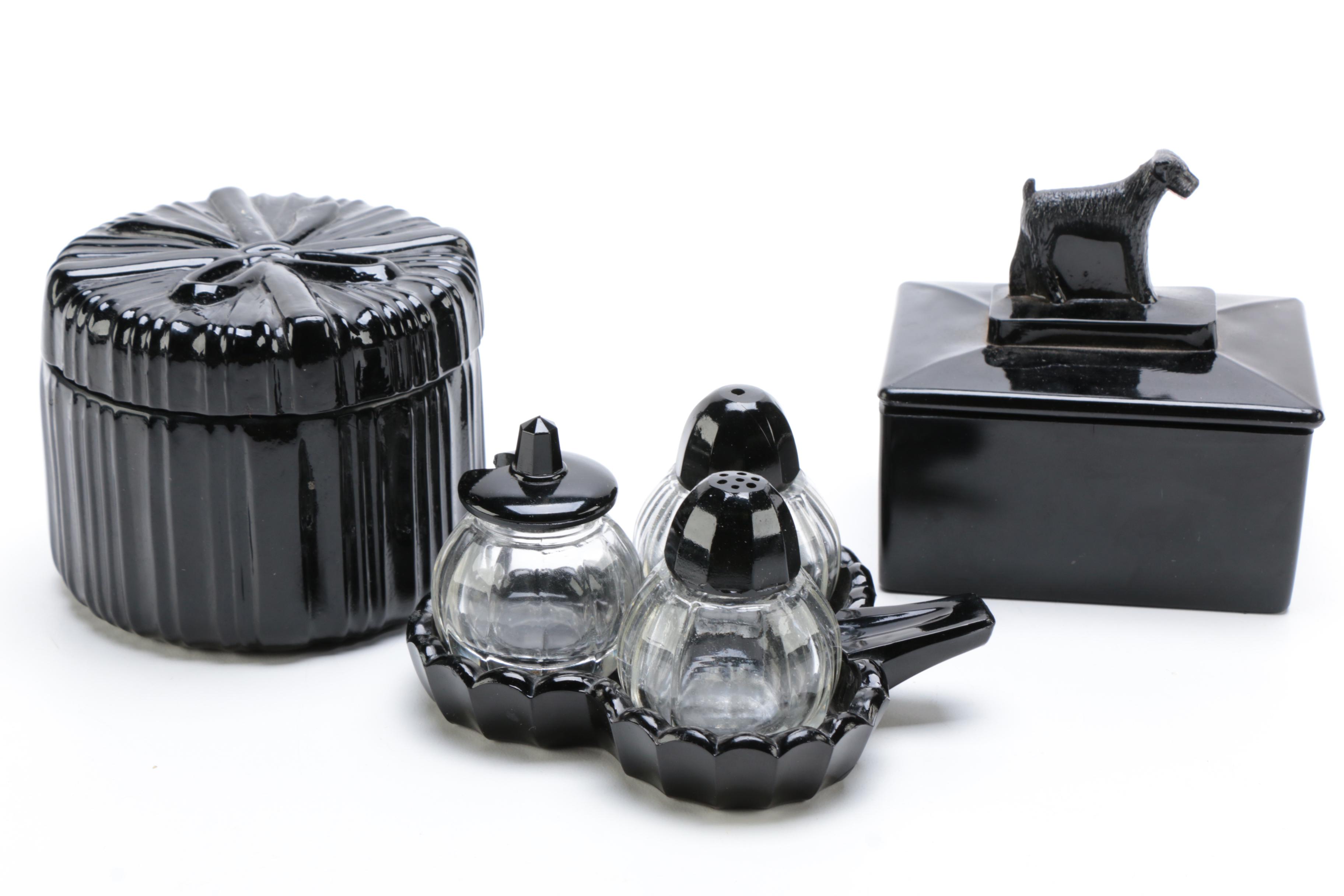 Vintage Black Amethyst Glassware Grouping