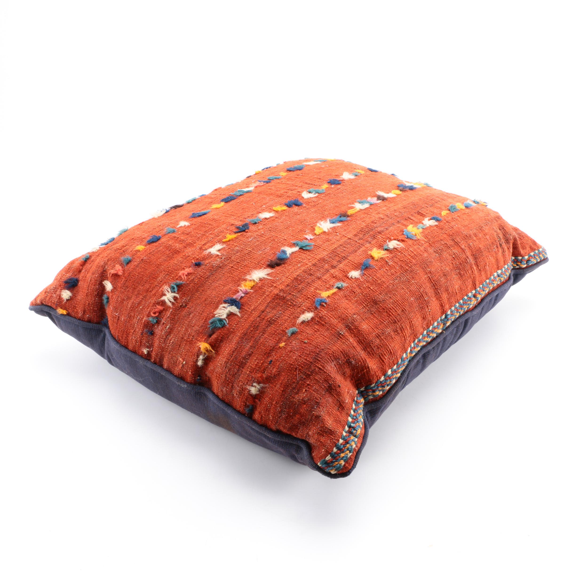 Handwoven and Embroidered Red Wool Pillow